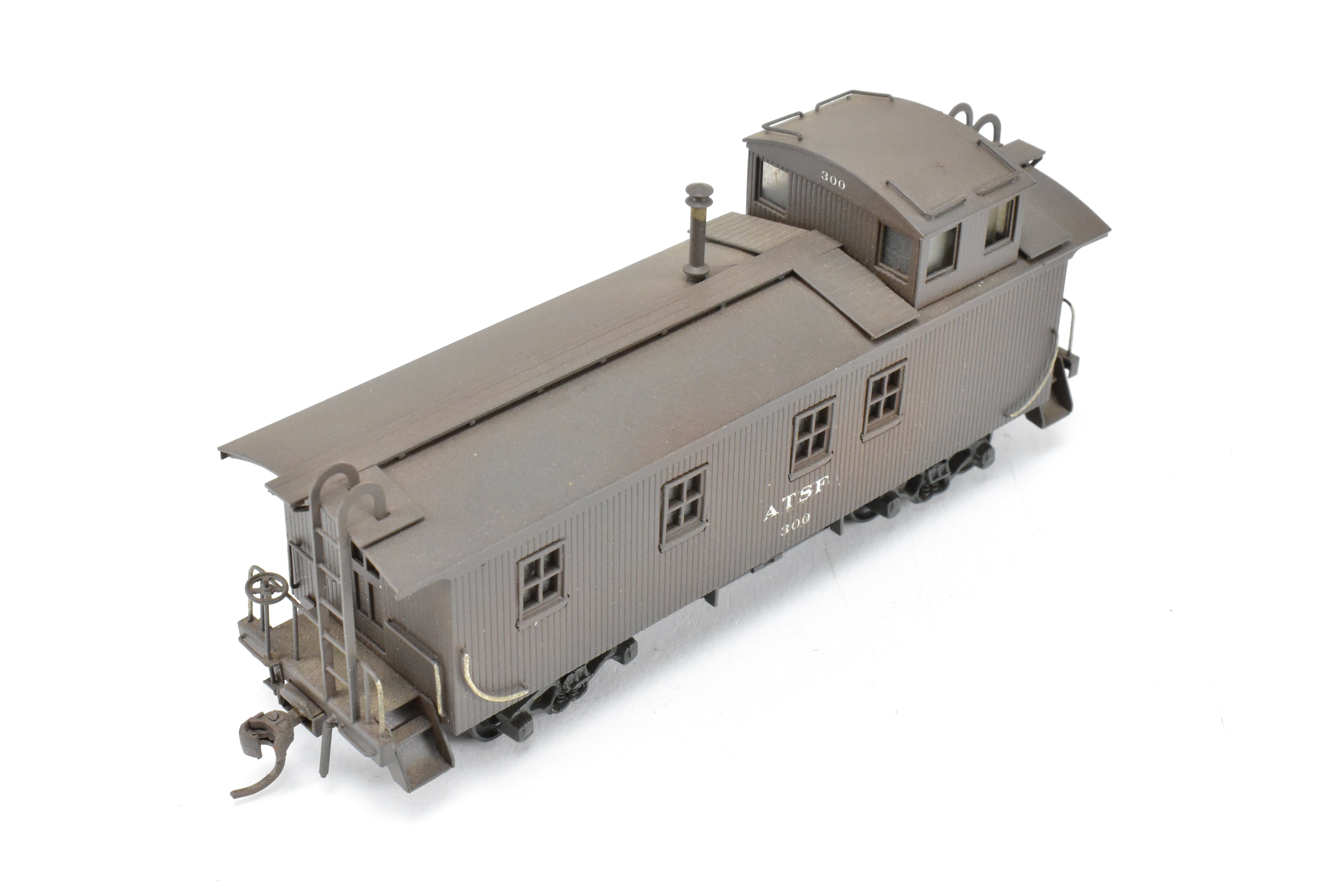 HO Scale Brass Model Trains by Trains, Inc. - ATSF Santa Fe Wood Caboose Custom Painted and Weathered, Number 300