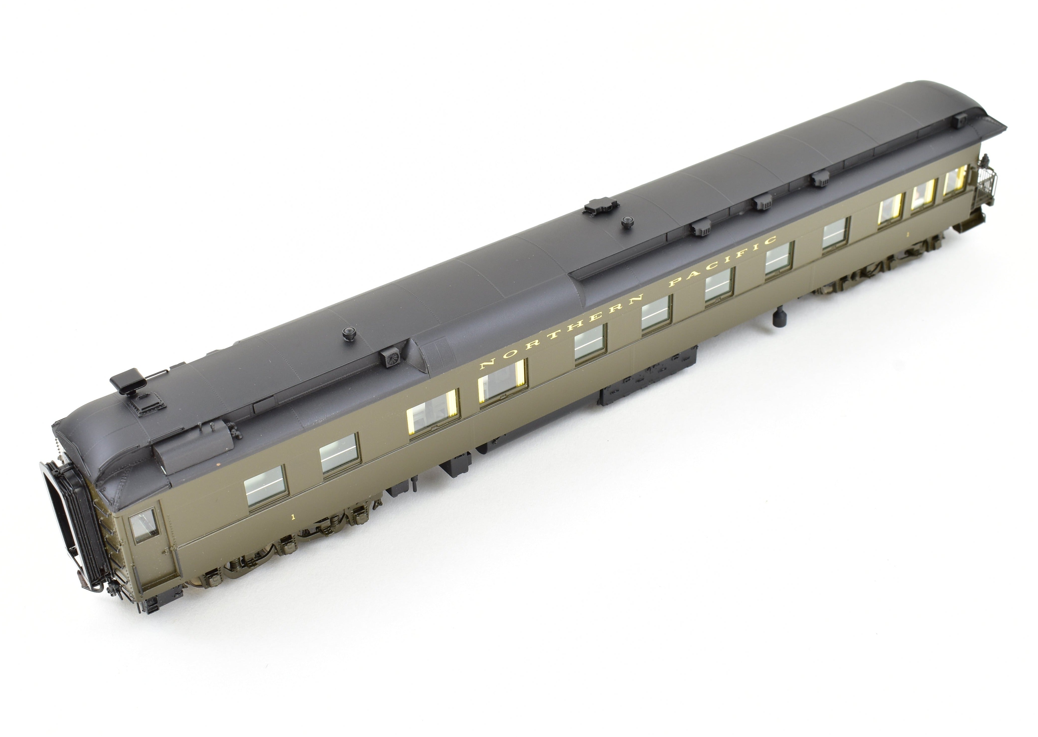 HO Scale Brass Model Northern Pacific Business Car #1 Version 1, Factory-Painted in Pullman Green by W&R Enterprises