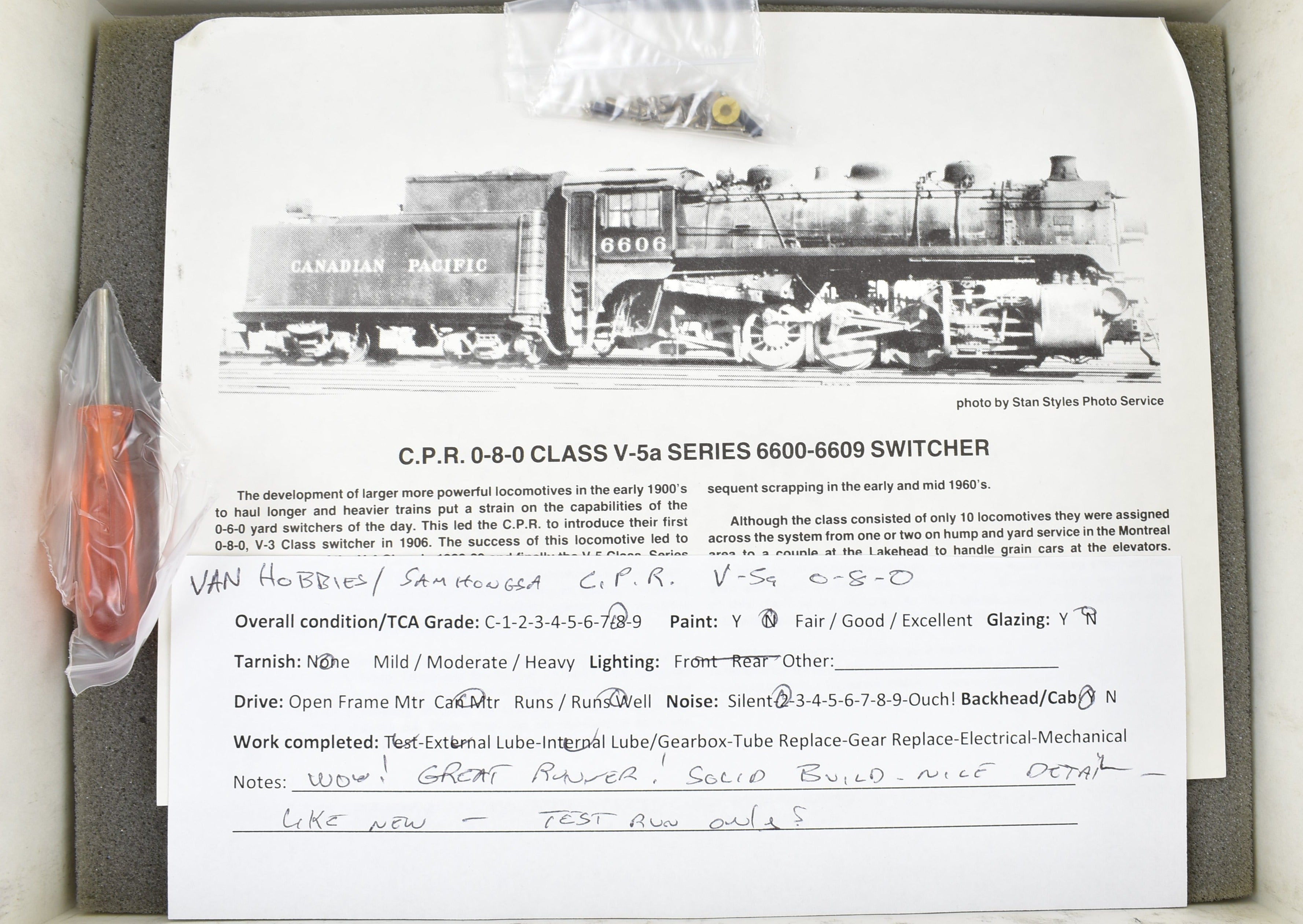 Rare HO Brass PFM Van Hobbies CPR Canadian Pacific Railway #6600 0-8-0 V-5a Switcher Model