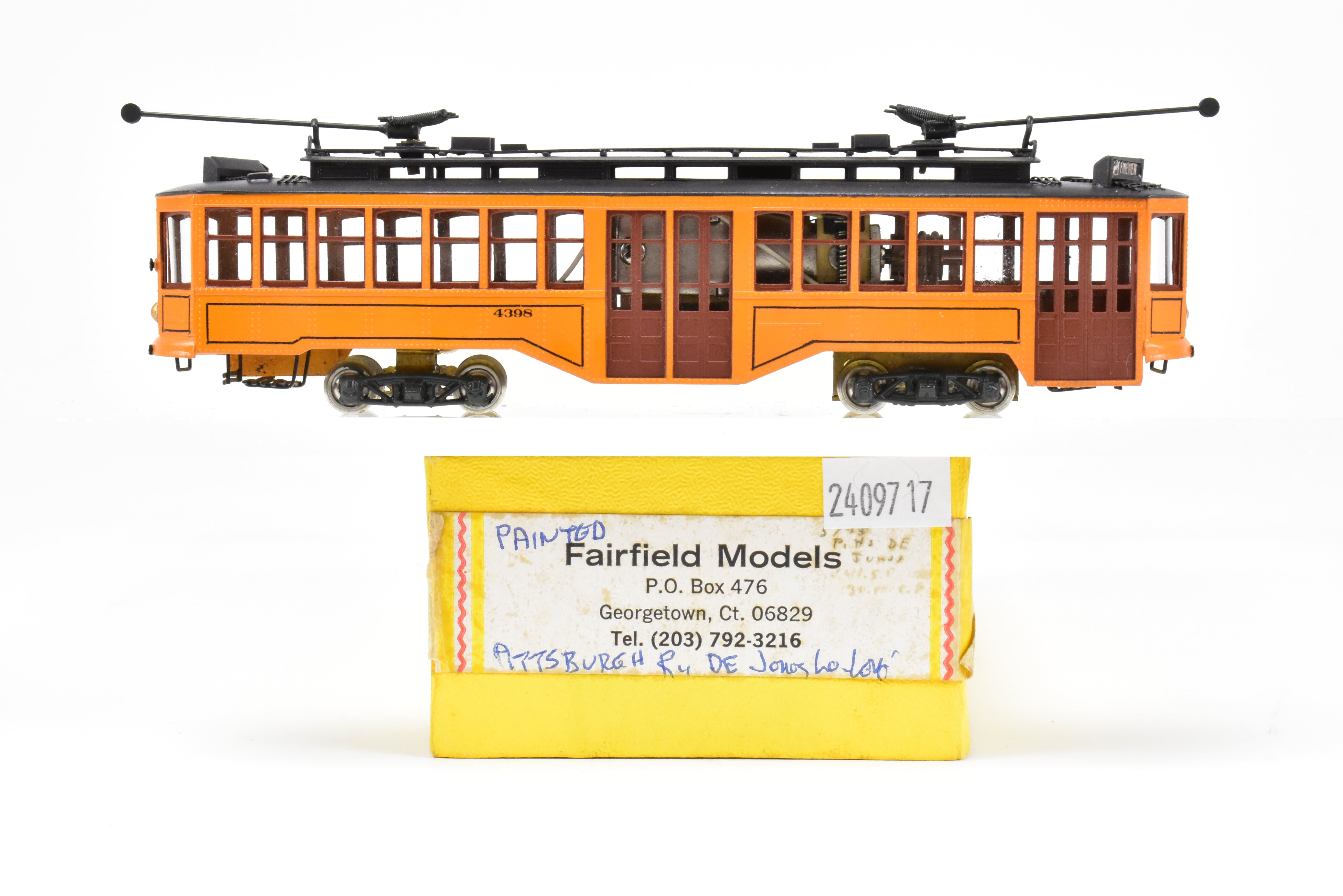 HO Scale Brass Custom-Painted Double-Ended Pittsburgh Railway Co. Jones Trolley Car #4398