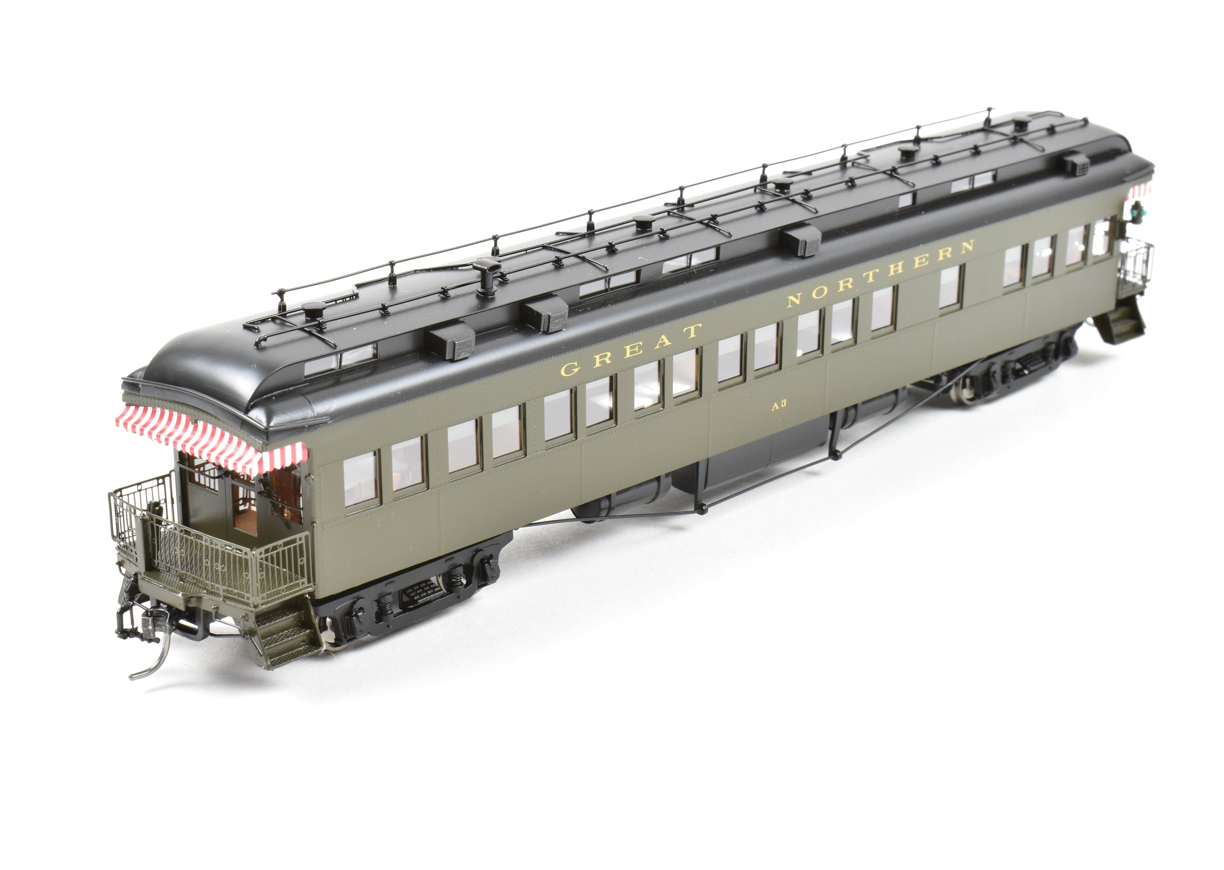 High - Quality HO Scale New Brass Model Train: North Bank Line (NBL) and Great Northern (GN) 2nd A3 Business Car in Pullman Green Color