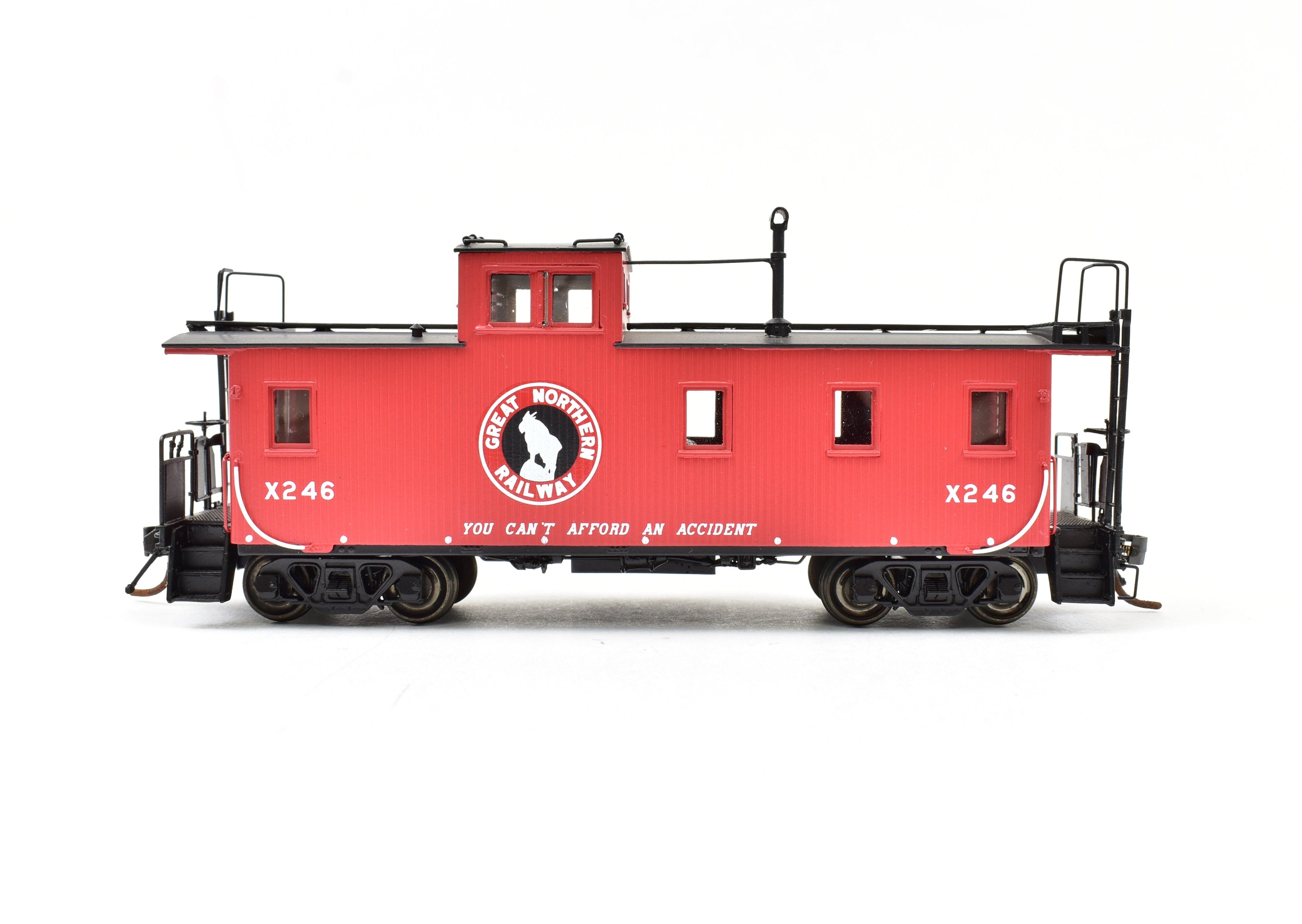 HO Scale Brass Model Train Caboose by Overland Models, Inc. (OMI) - Great Northern 30-Foot Wood Caboose, Factory Painted with Road Number X246