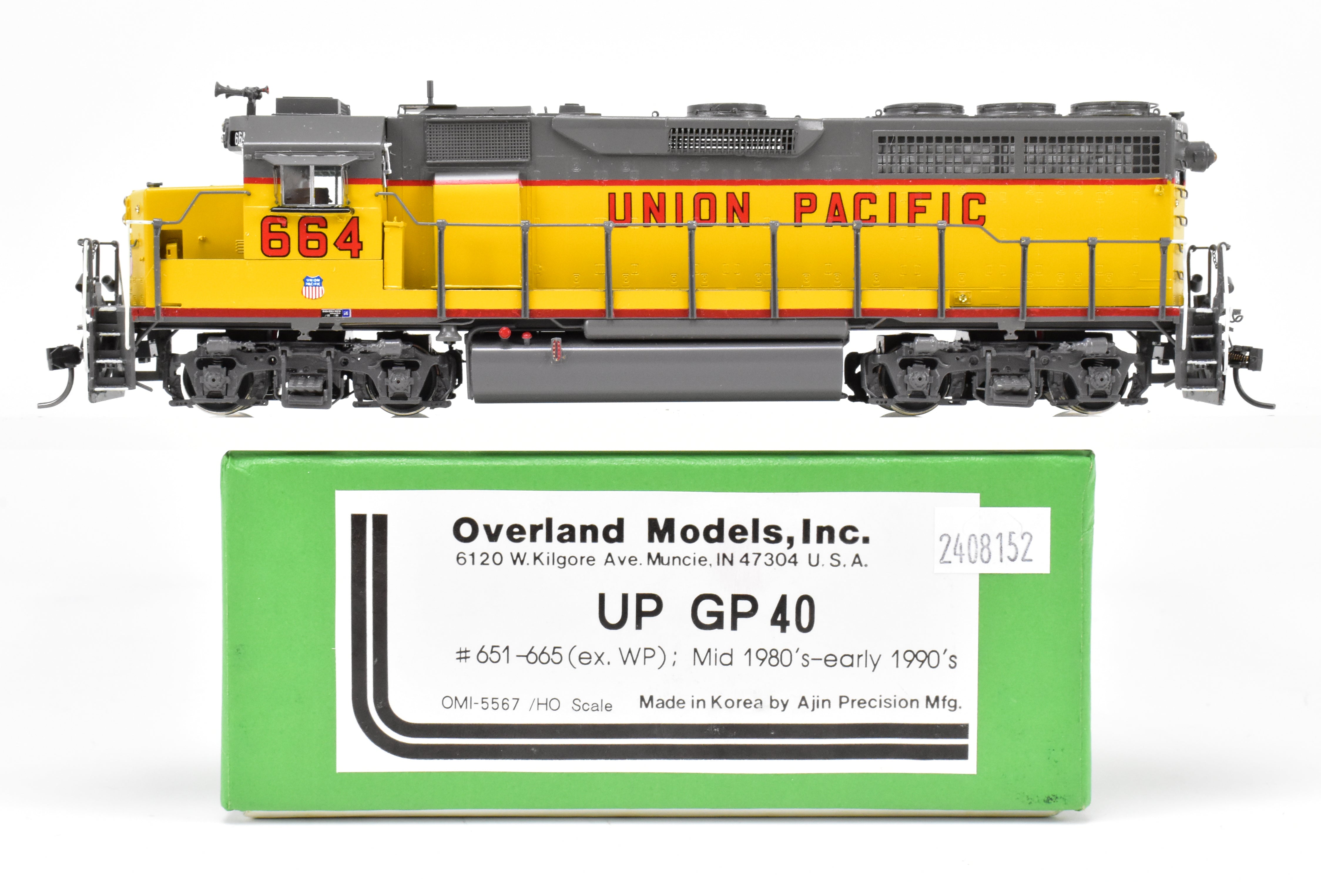 HO Scale Brass Locomotive Model - OMI - Overland Models, Inc. Union Pacific (Former WP) EMD GP40 Professionally Painted Engine #664