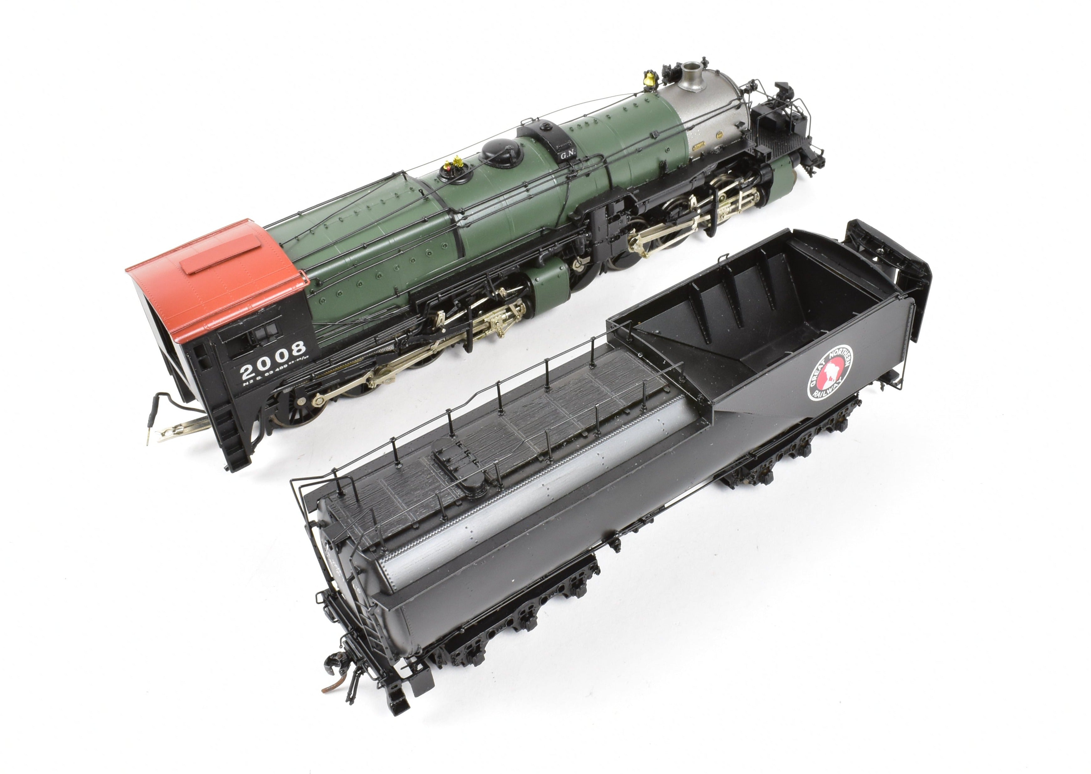 HO Scale Brass Model Train - Precision Scale Co. (PSC) Great Northern Class N - 2 2 - 8 - 8 - 0 Locomotive with Vestibule Cab in Glacier Park Painting Scheme