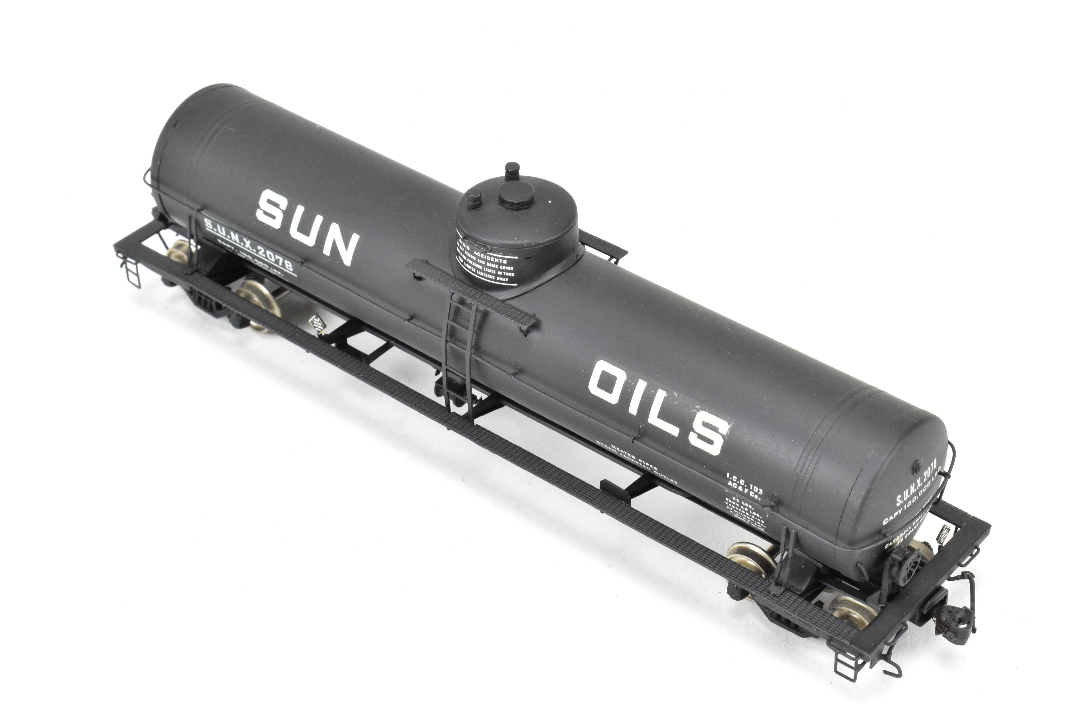 HO Scale Brass Precision Scale Co. (PSC) 16,000 Gallon Tank Car with Various Roads and Sun Oils Decals for Model Trains
