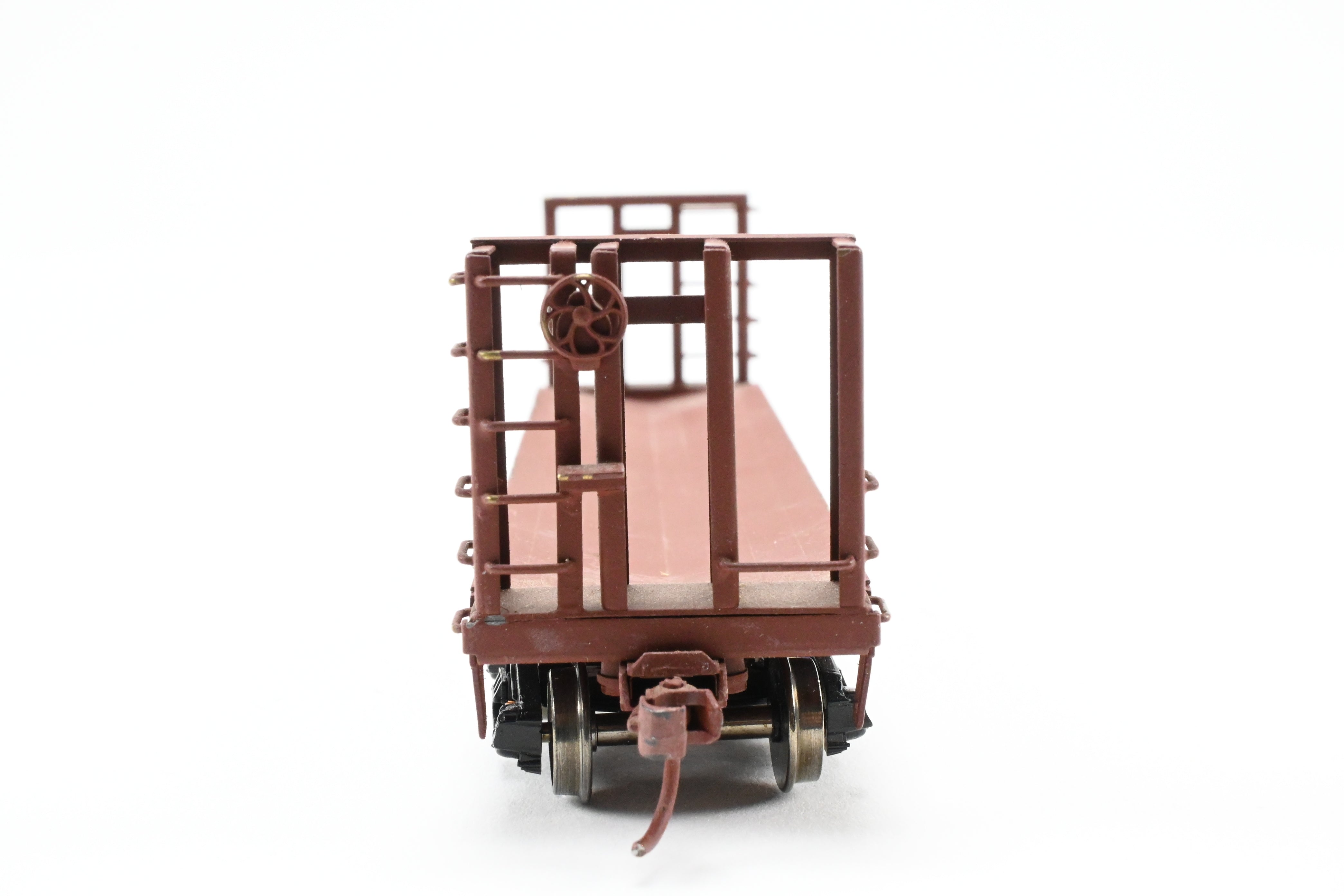 HO Scale Brass Custom - Painted Pulpwood Flatcar with Beveled Floor and Bulkhead by U.S. Hobbies (No Original Box)