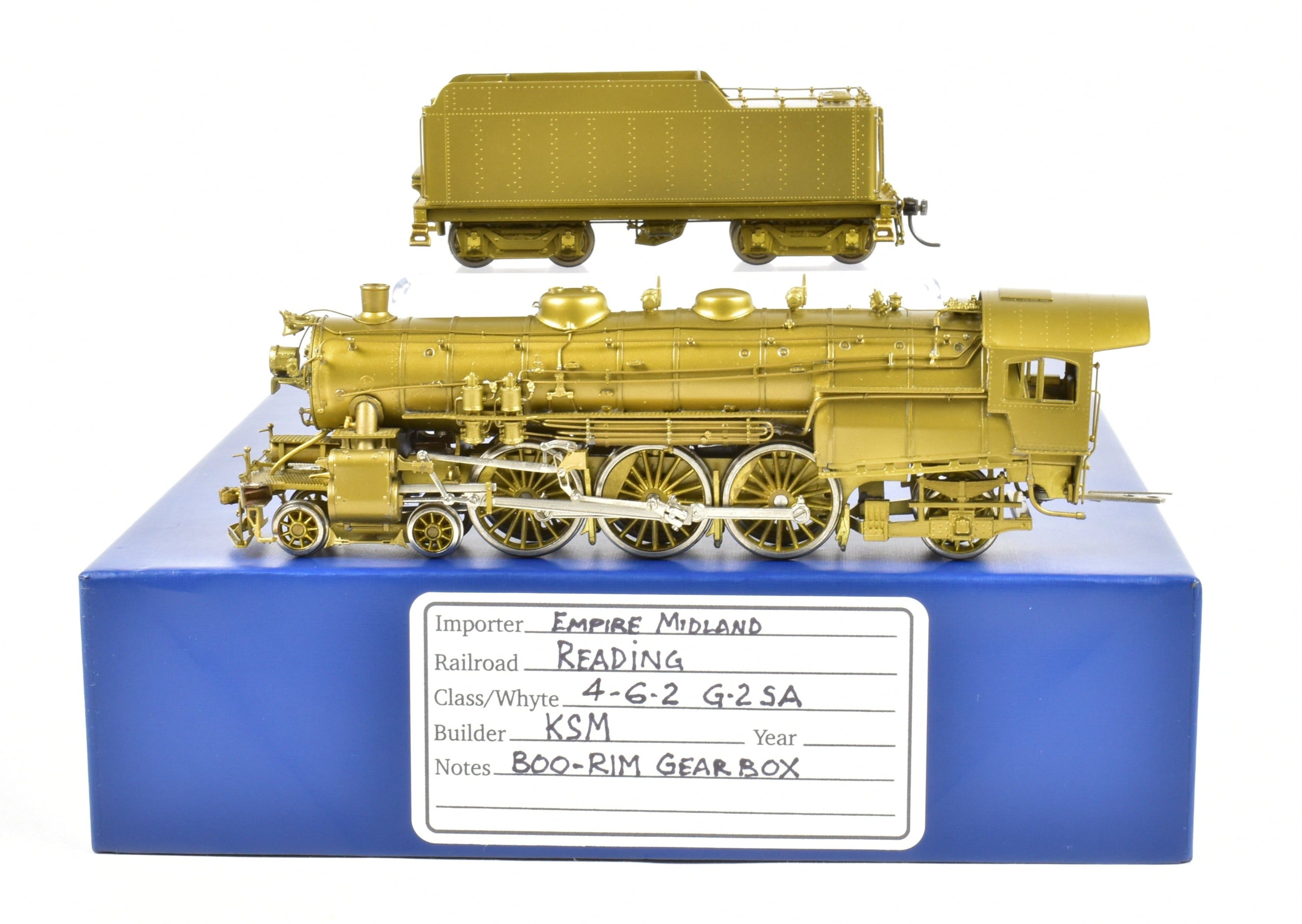 HO Scale Brass Empire Midland Reading 4-6-2 G-2SA Pacific Model Train with Reboxed Packaging and New Boo-Rim Gearbox
