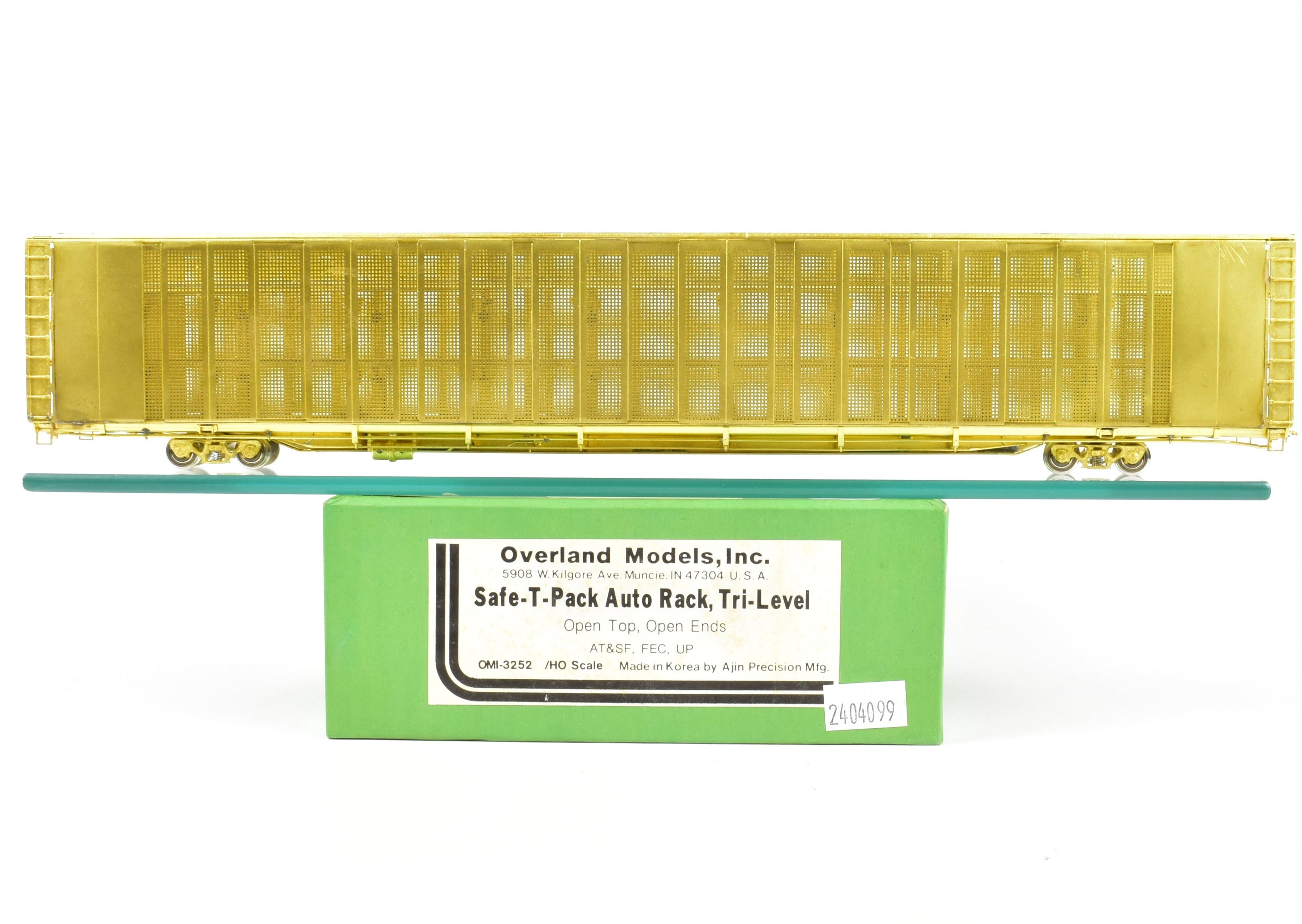 HO Scale Brass Model Safe-T-Pack Auto Rack Tri-Level with Open Top and Open Ends by Overland Models, Inc. for Various Roads including ATSF, FEC, and UP