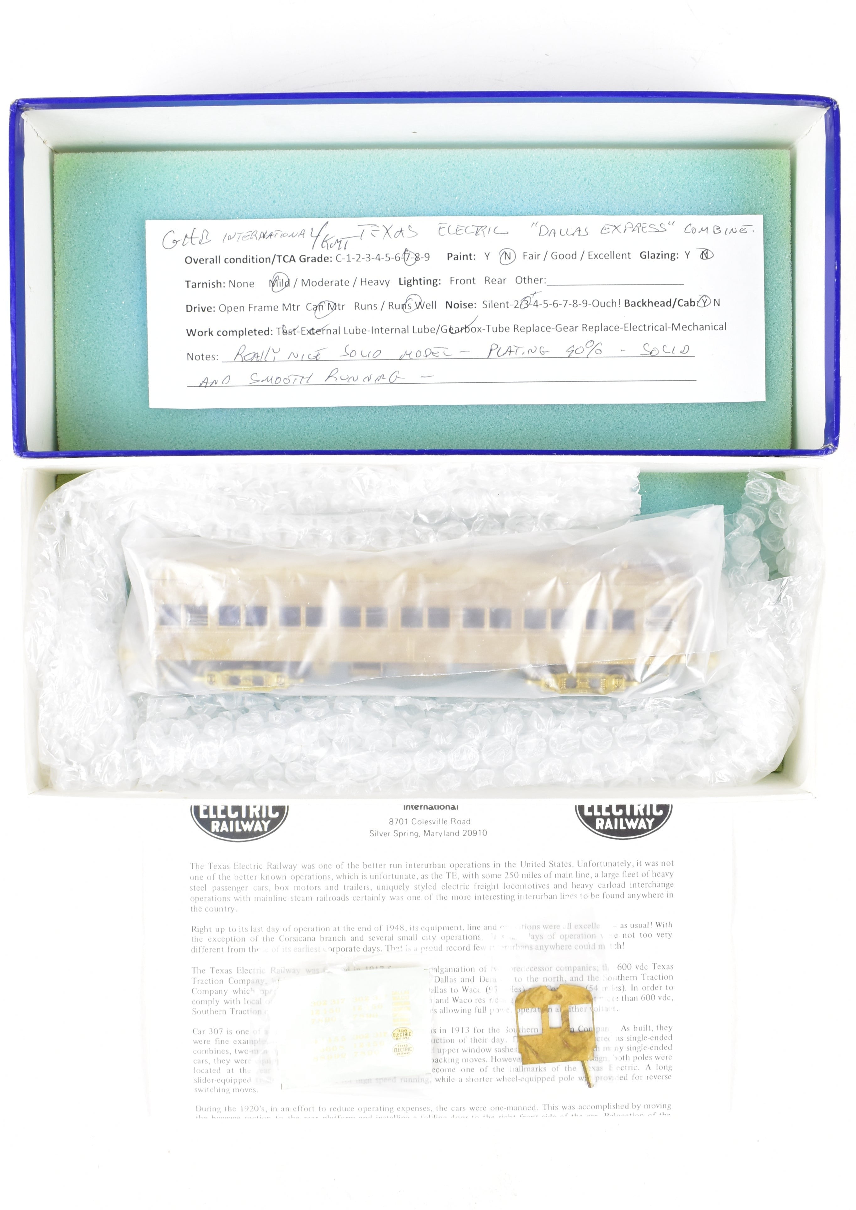 HO Scale Brass GHB International Texas Electric Railway Dallas Express Powered Combine Car Model