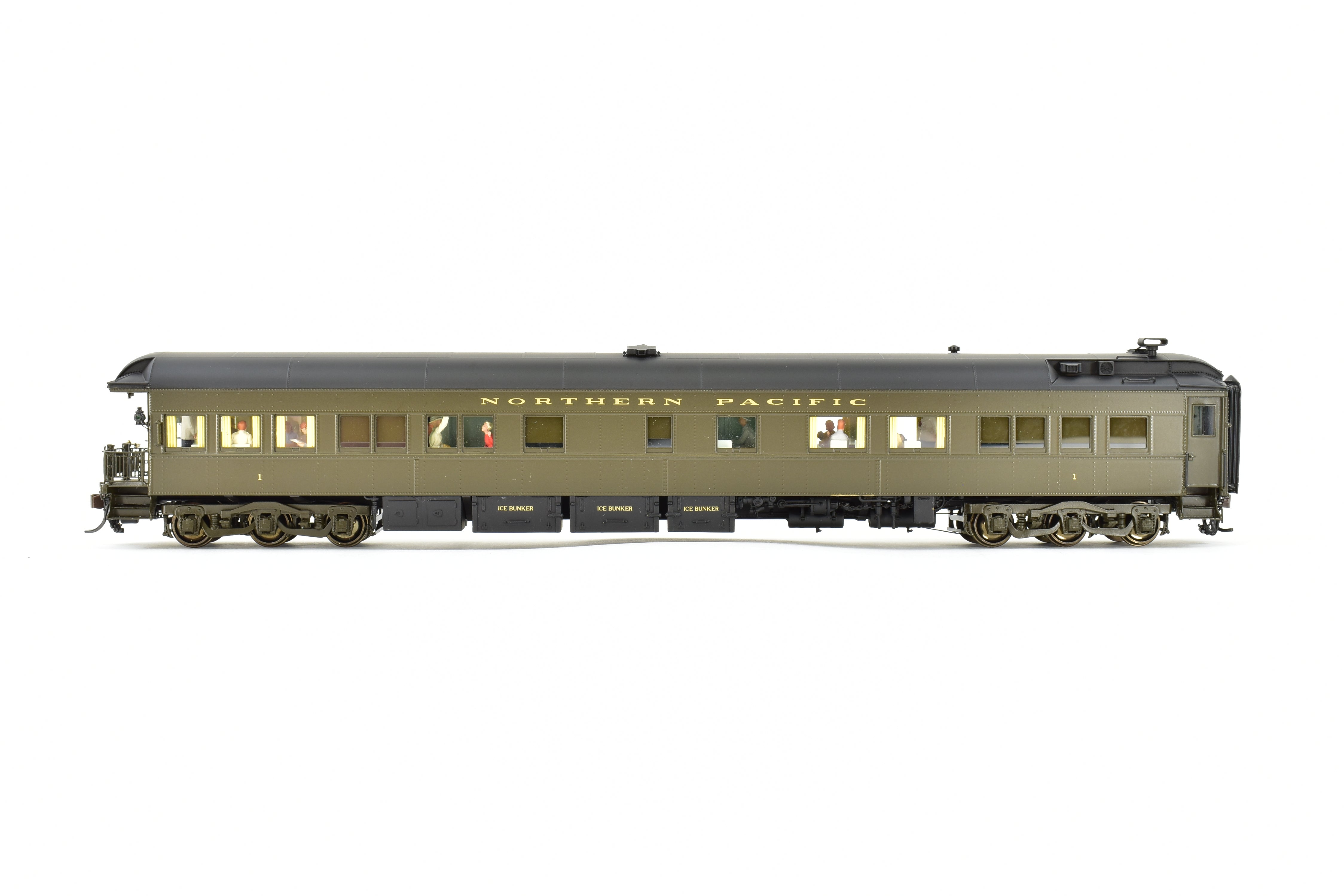 HO Scale Brass Model Northern Pacific Business Car #1 Version 1, Factory-Painted in Pullman Green by W&R Enterprises