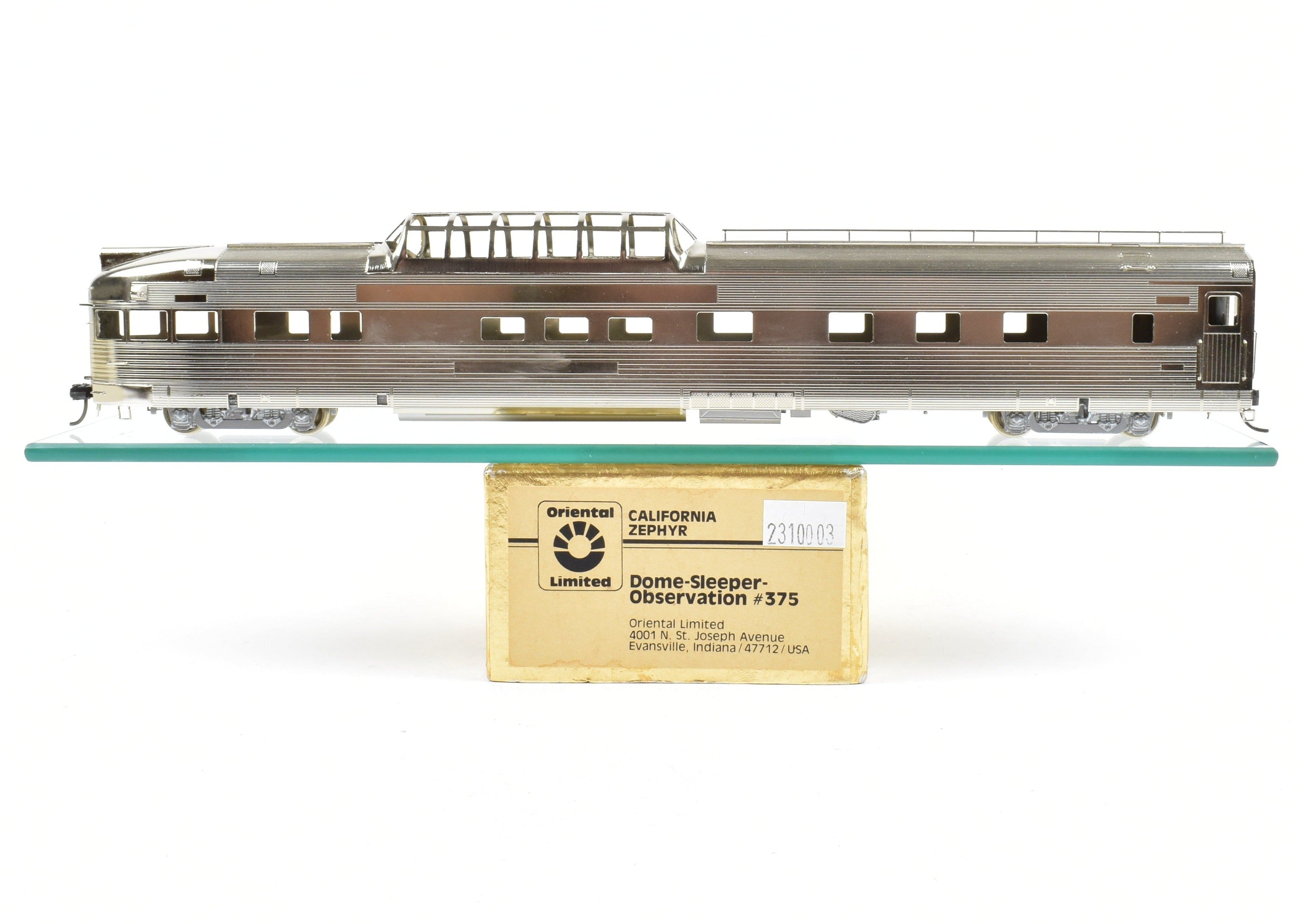 HO Scale Brass Model of Oriental Limited CB&Q/DRGW/WP California Zephyr Dome Sleeper Observation Car
