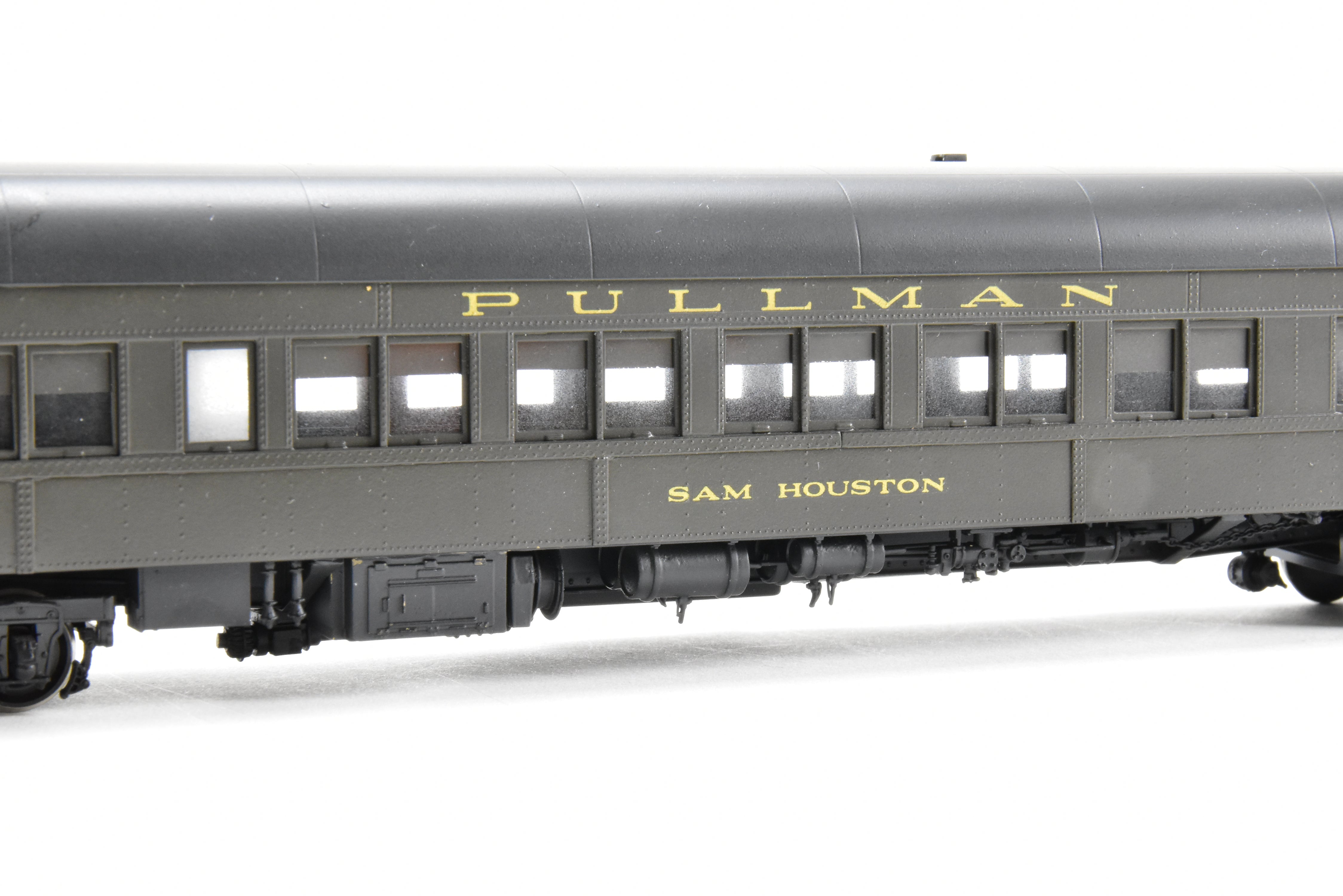 HO Scale Brass Precision Scale Co. (PSC) Pullman 80-Foot Sleeper Model with 10-1-2 Plan 4074 and Single Vestibule, Mechanically Air-Lettered 'Sam Houston'
