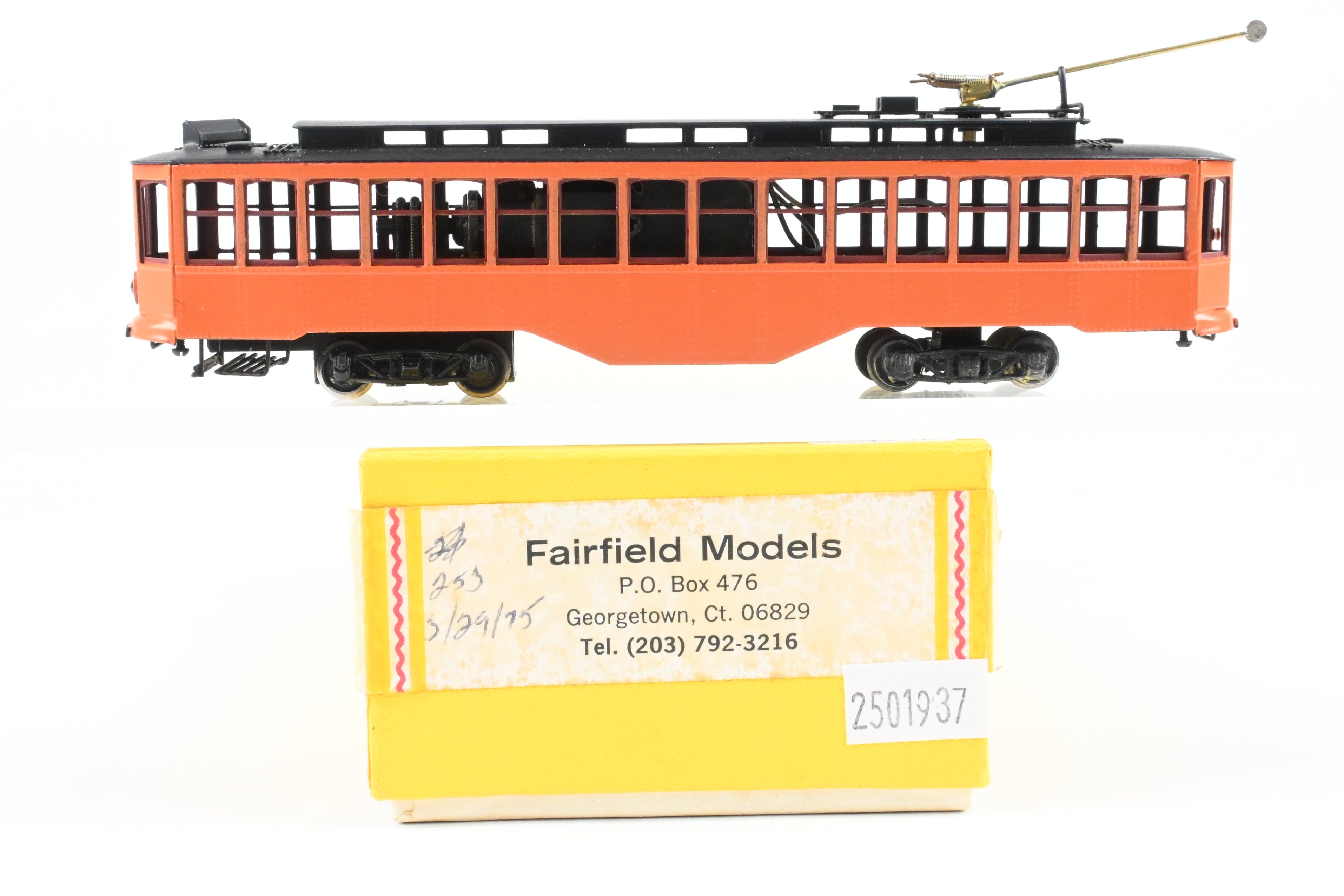 HO Scale Brass Single Ended Trolley Car Model of Pittsburgh Railway Co. by Fairfield Models, Custom Painted in Orange and Black without Lettering