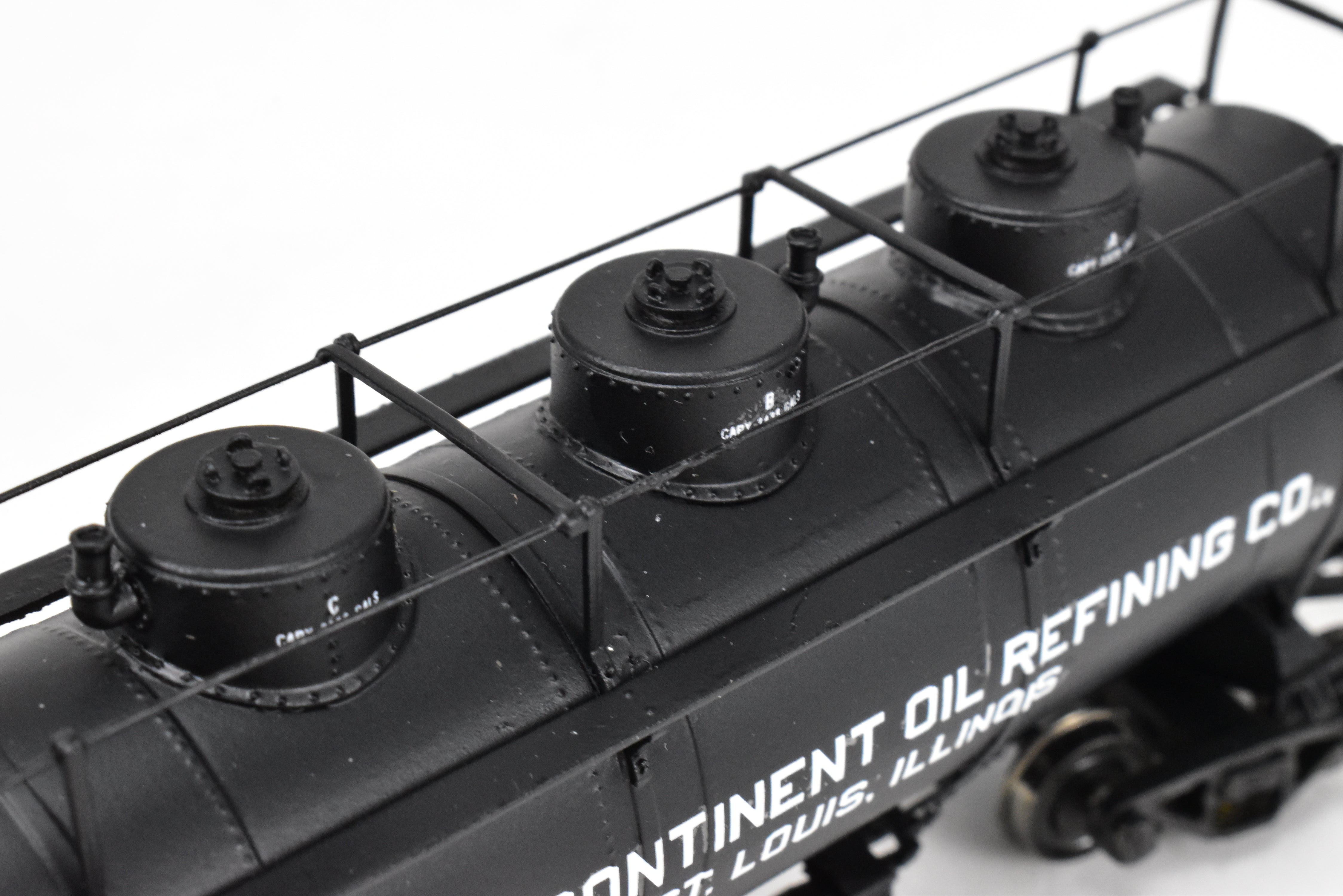 HO Scale Brass Model Train W&R Enterprises Various Roads AC&F 10,000 Gallon 3-Dome Tank Car Featuring High Walkway and Custom Paint by The Mid Continent Oil Refining Co.