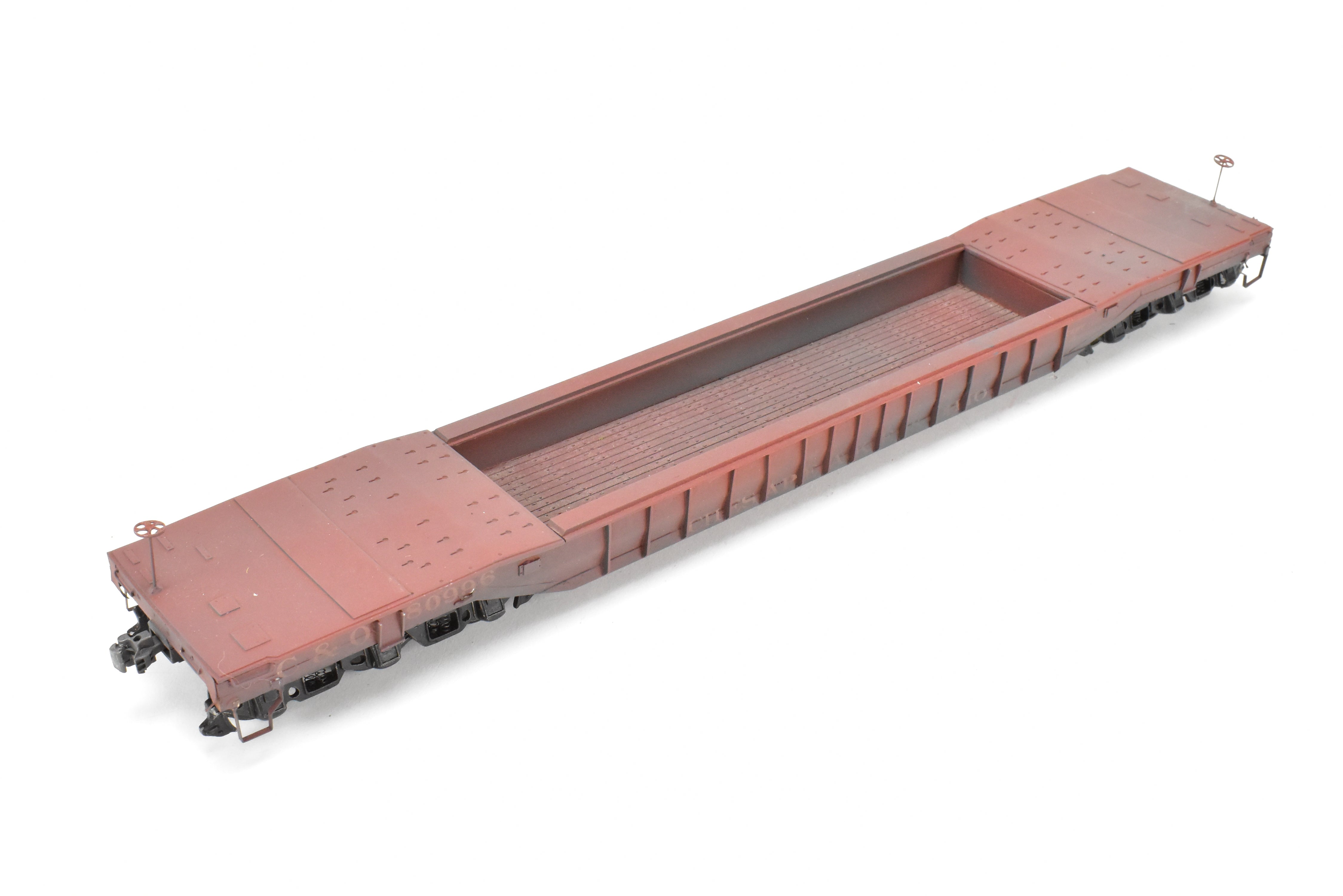 Custom-Built O Scale Metal C&O - Chesapeake & Ohio 61' Well Hole Flat Car by Quality Craft