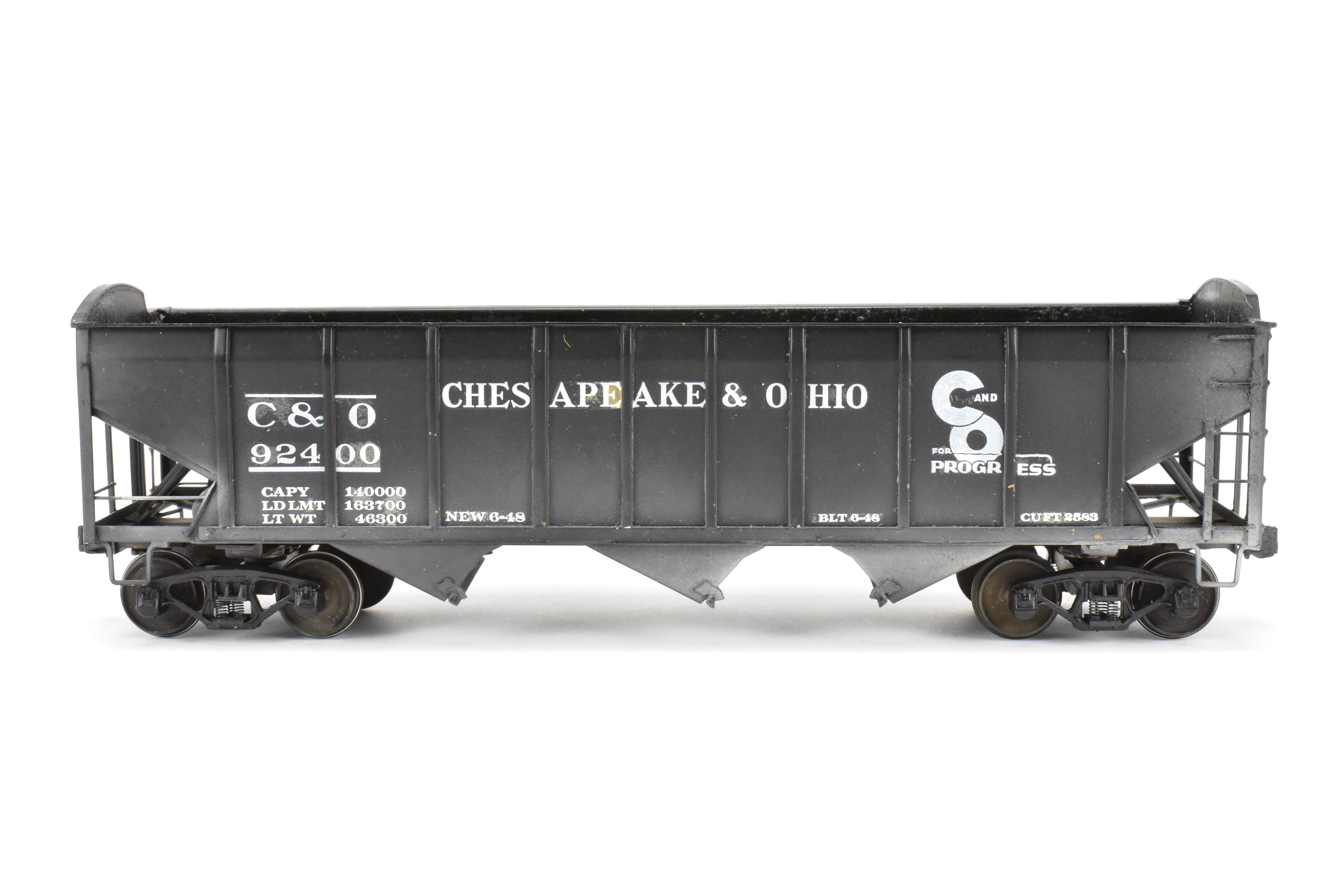 O Scale Model Train - Brass U.S. Hobbies Chesapeake & Ohio (C&O) ACF Welded Triple Hopper, Custom Painted with No. 92400, Without Original Box