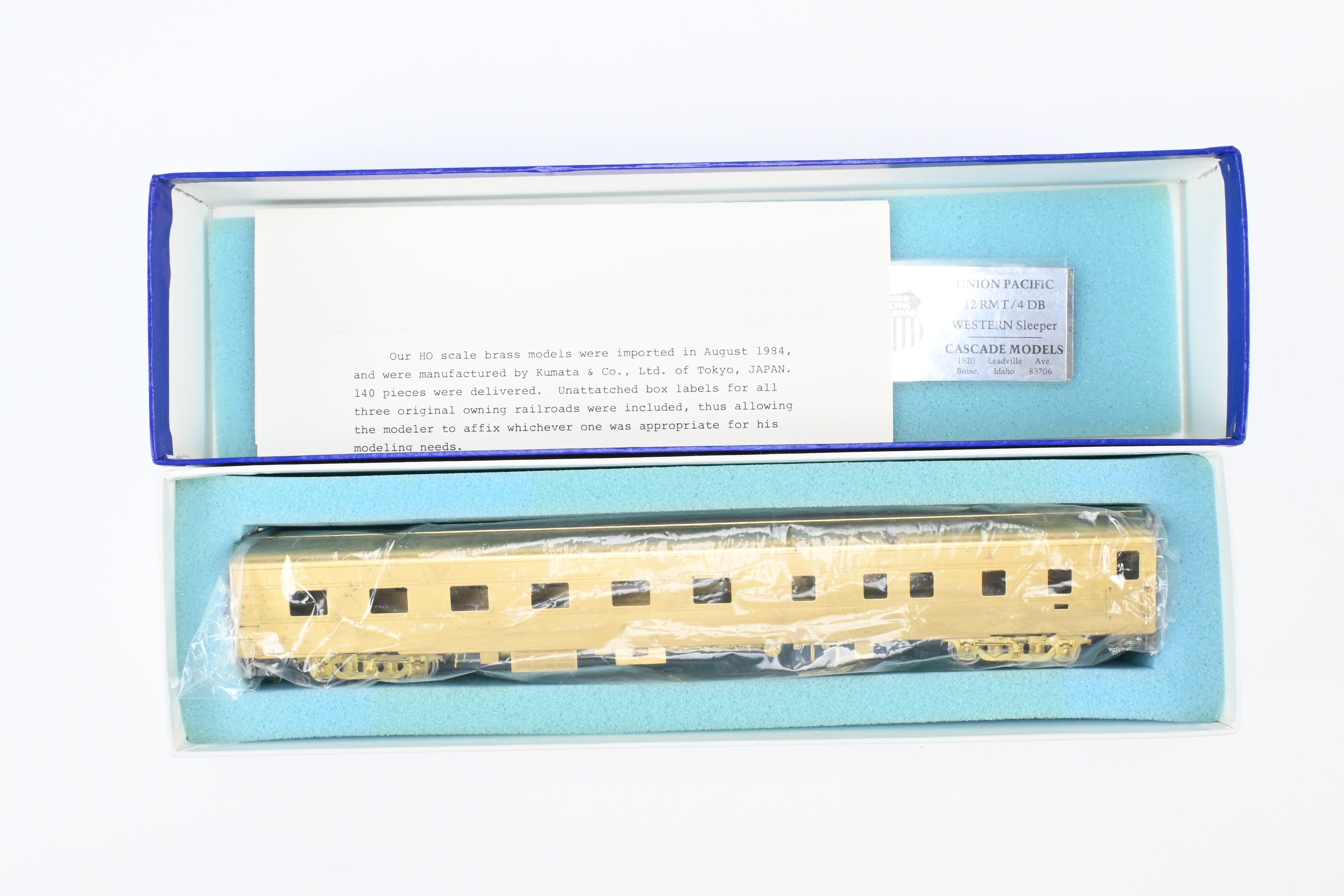 HO Scale Brass Union Pacific 12-4 Western Sleeper by Cascade Models