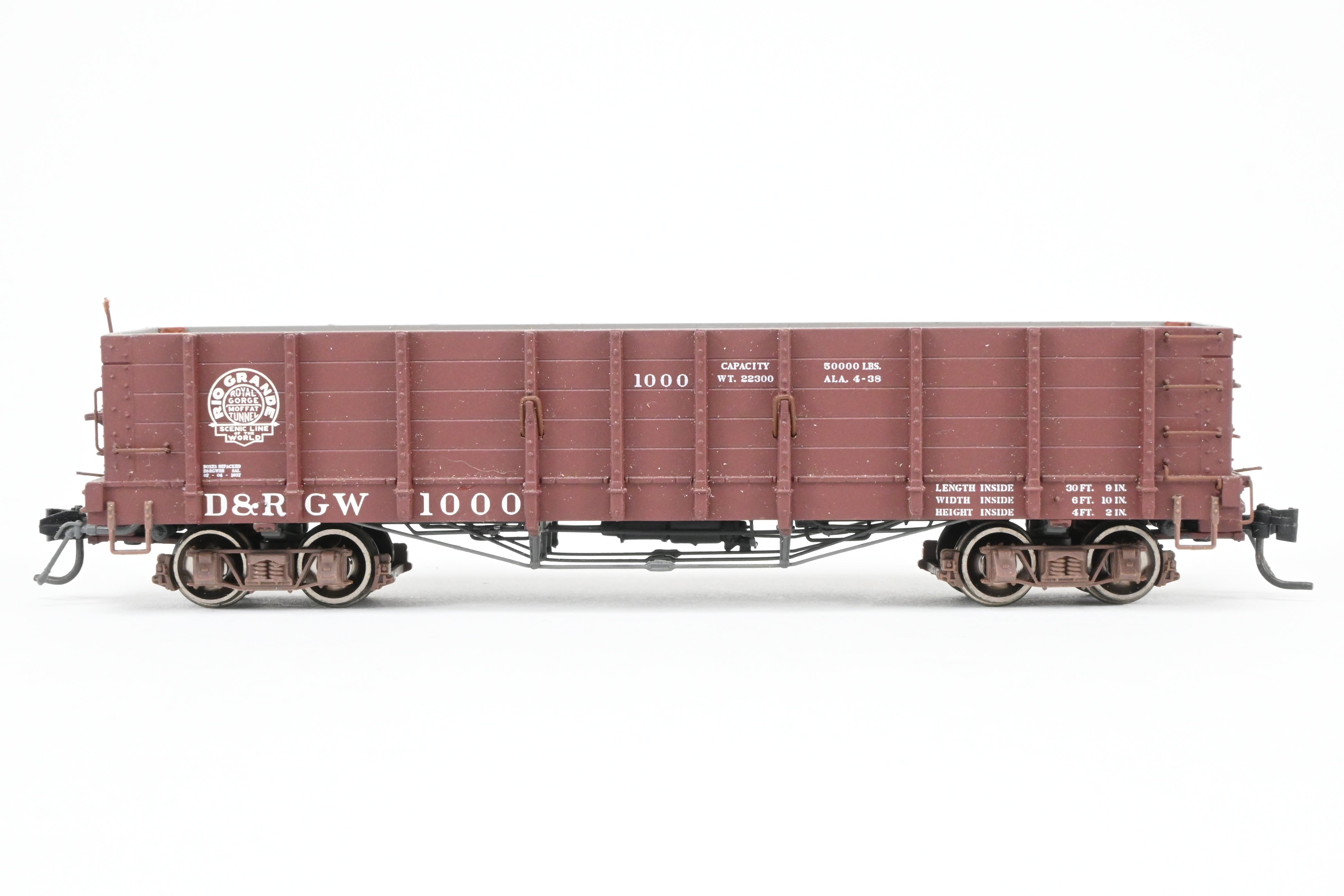 HOn3 Scale Blackstone Models D&RGW - Denver & Rio Grande Western High Side Gondola Model with Moffat Tunnel Herald No. 1000 and Missing Brake Wheel for Model Train Enthusiasts