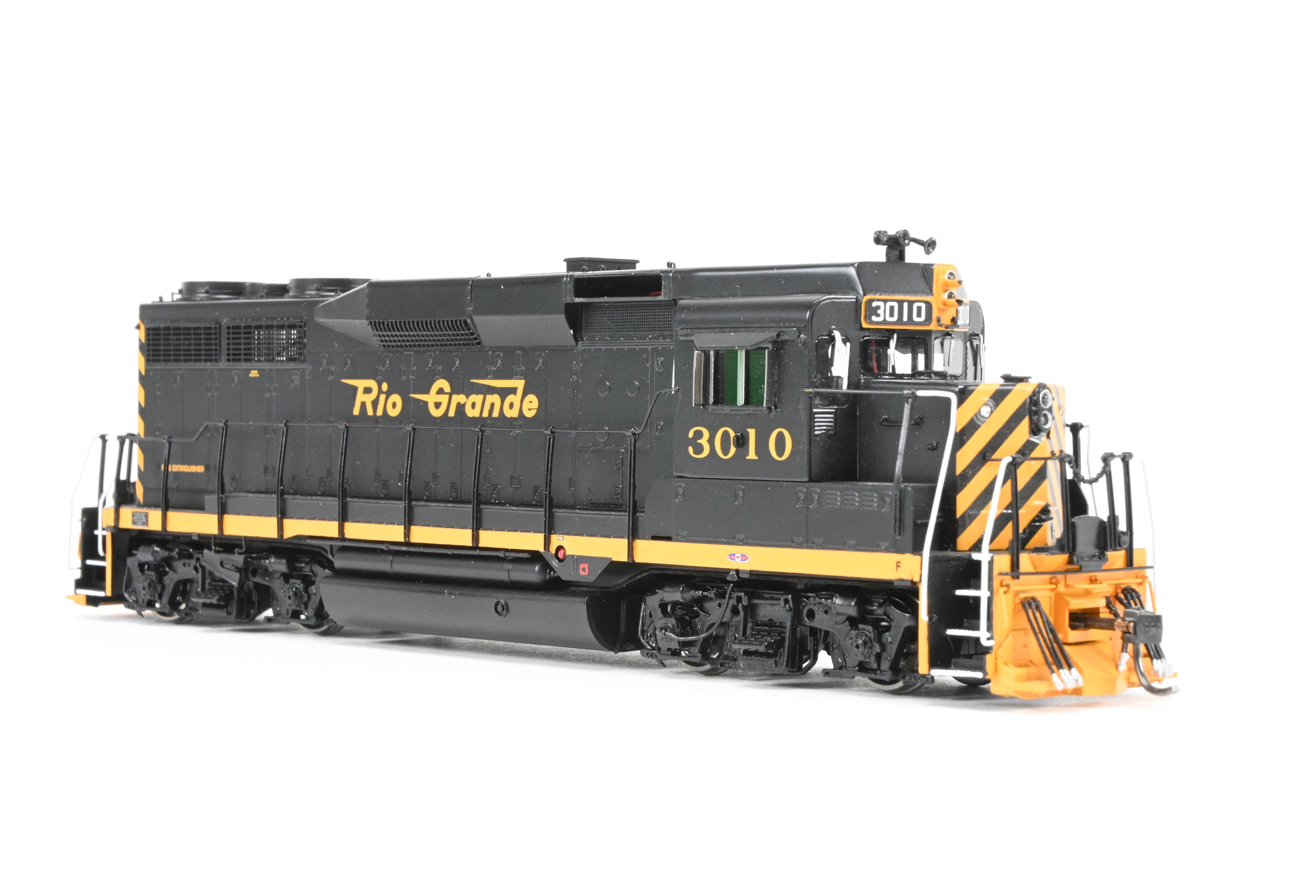 HO Scale Brass Locomotive Model - Overland Models, Inc. D&RGW - Denver And Rio Grande Western EMD GP30 FP in Striking Black/Orange Color Scheme #3010 Equipped with SoundTraxx DCC & Sound System