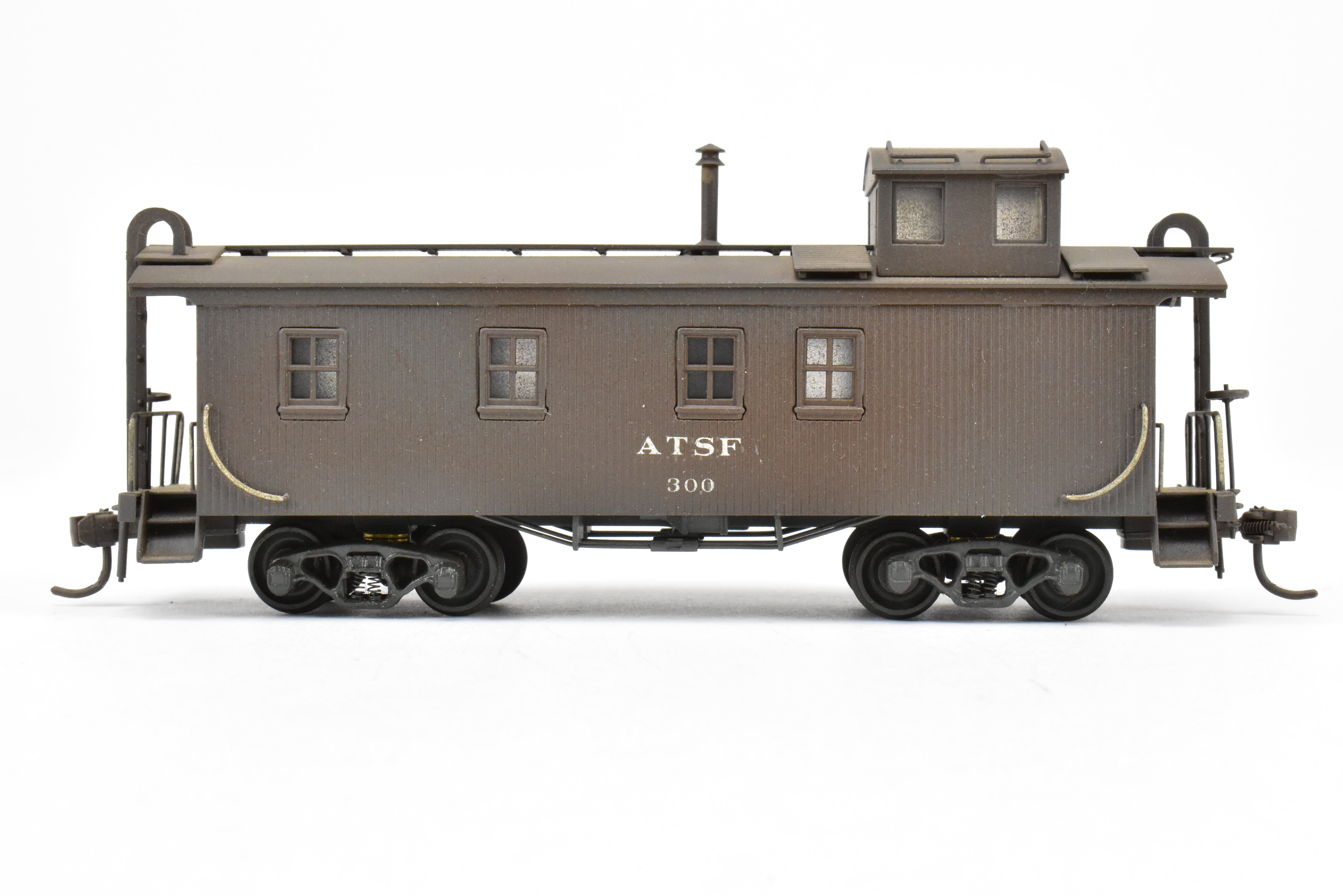 HO Scale Brass Model Trains by Trains, Inc. - ATSF Santa Fe Wood Caboose Custom Painted and Weathered, Number 300