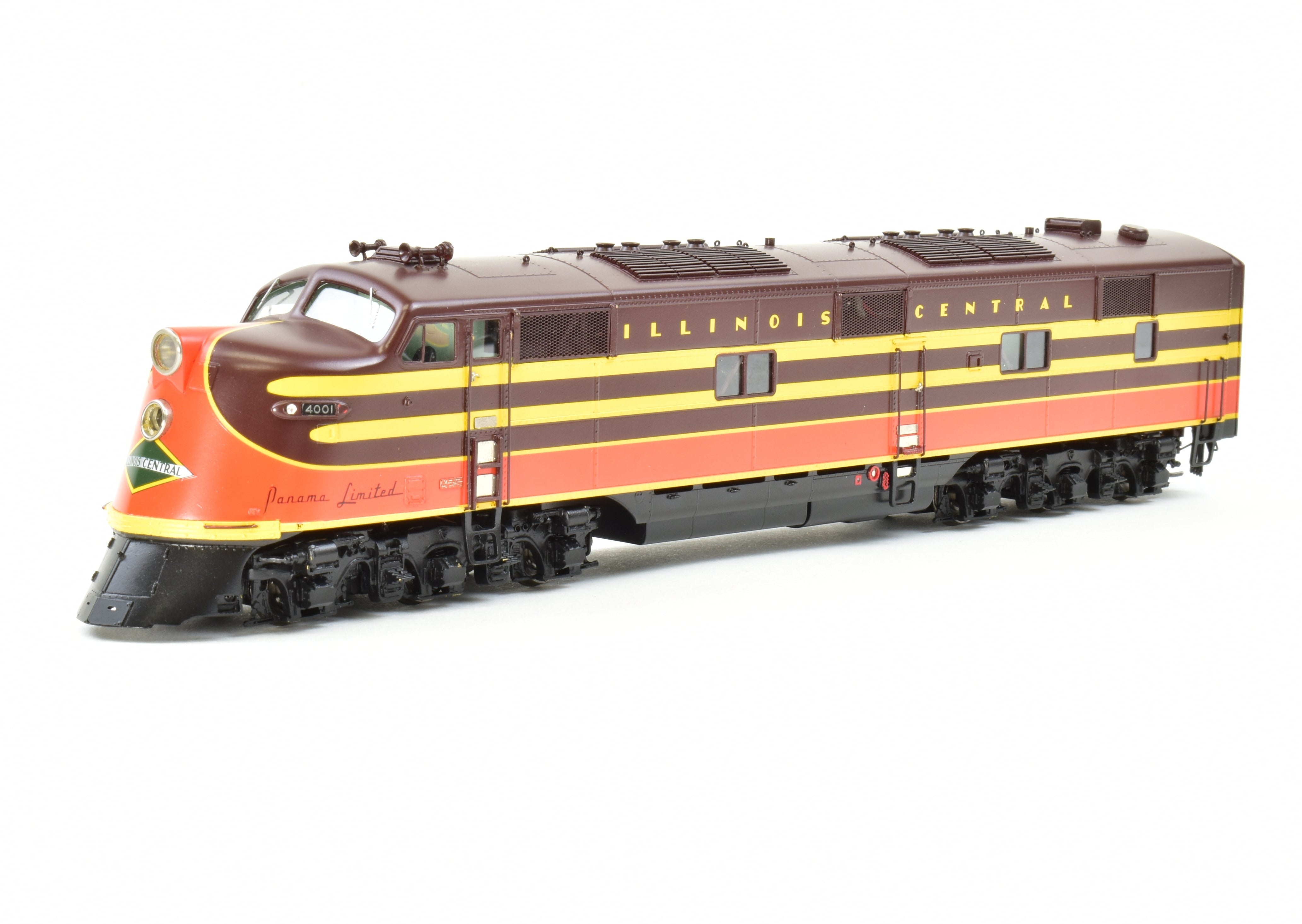 HO Scale Brass Model Train Set - Railway Classics Illinois Central 1942 Panama Limited 10-Car Set with EMD E6 AA Set F/P, Featuring ESU DCC & Sound System