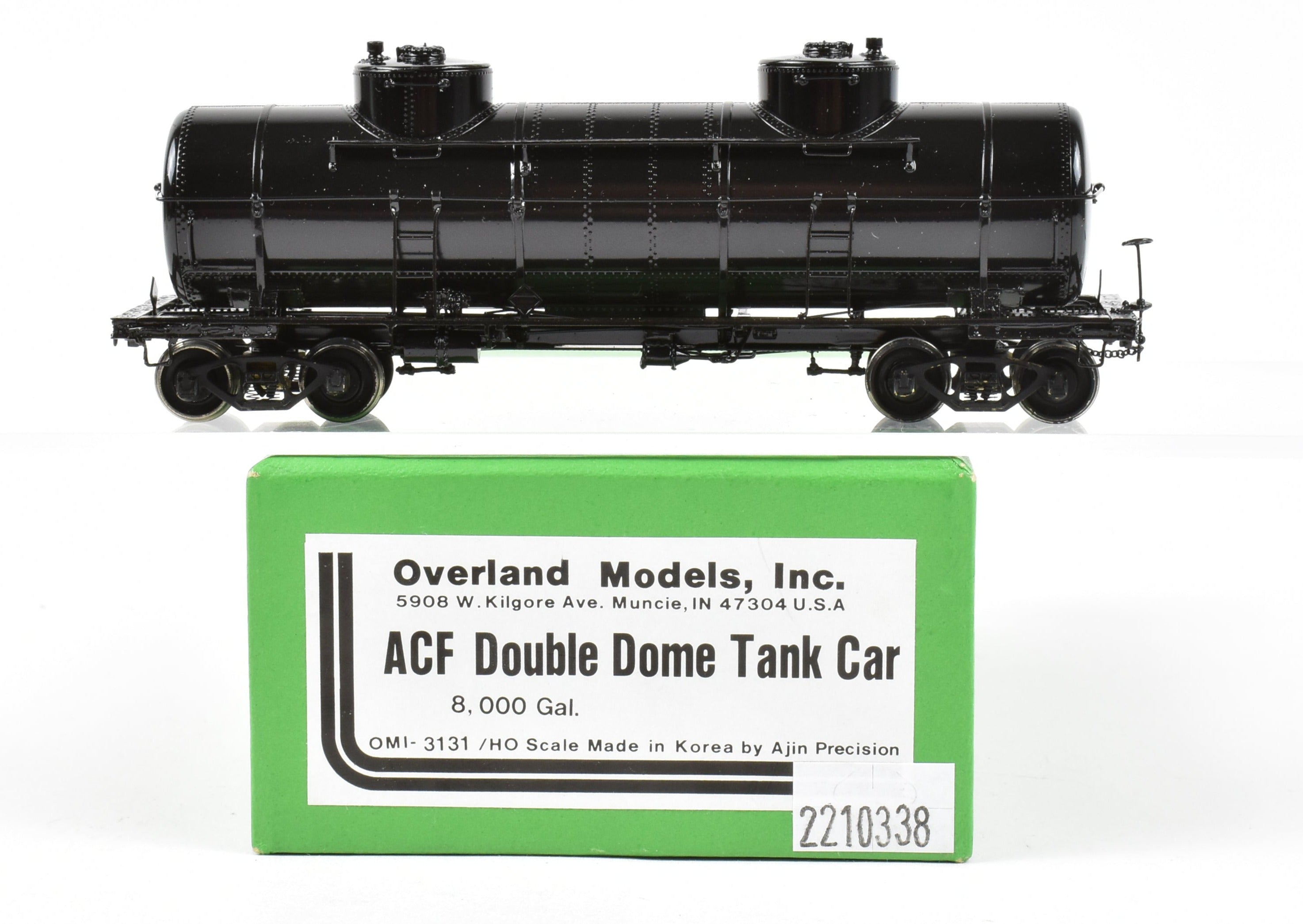 OMI HO Brass 8,000 Gallon ACF Double Dome Tank Car, Black Unlettered