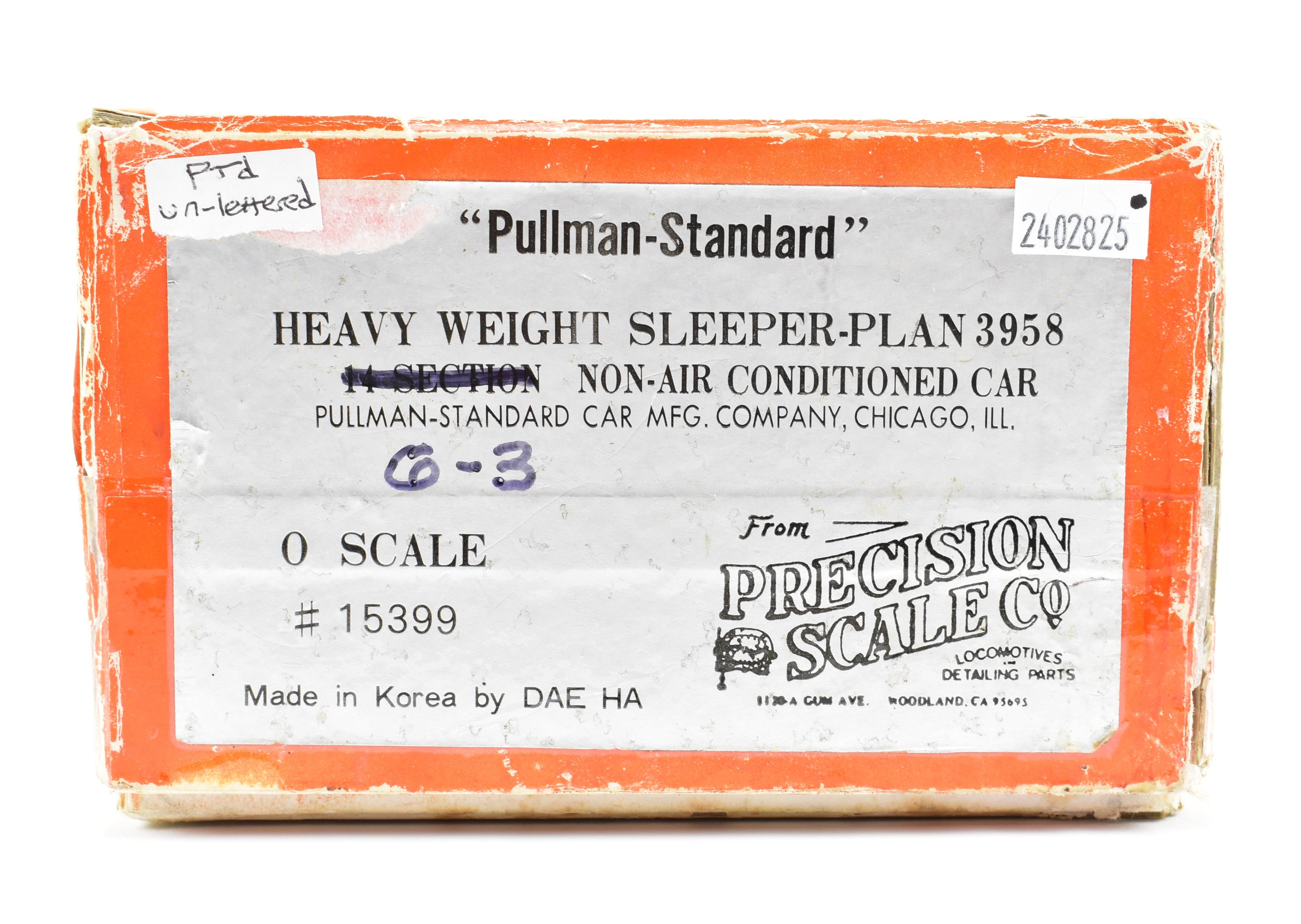 O Scale Brass PSC Precision Scale Co. 6-3 Sleeper Plan 3523C Model