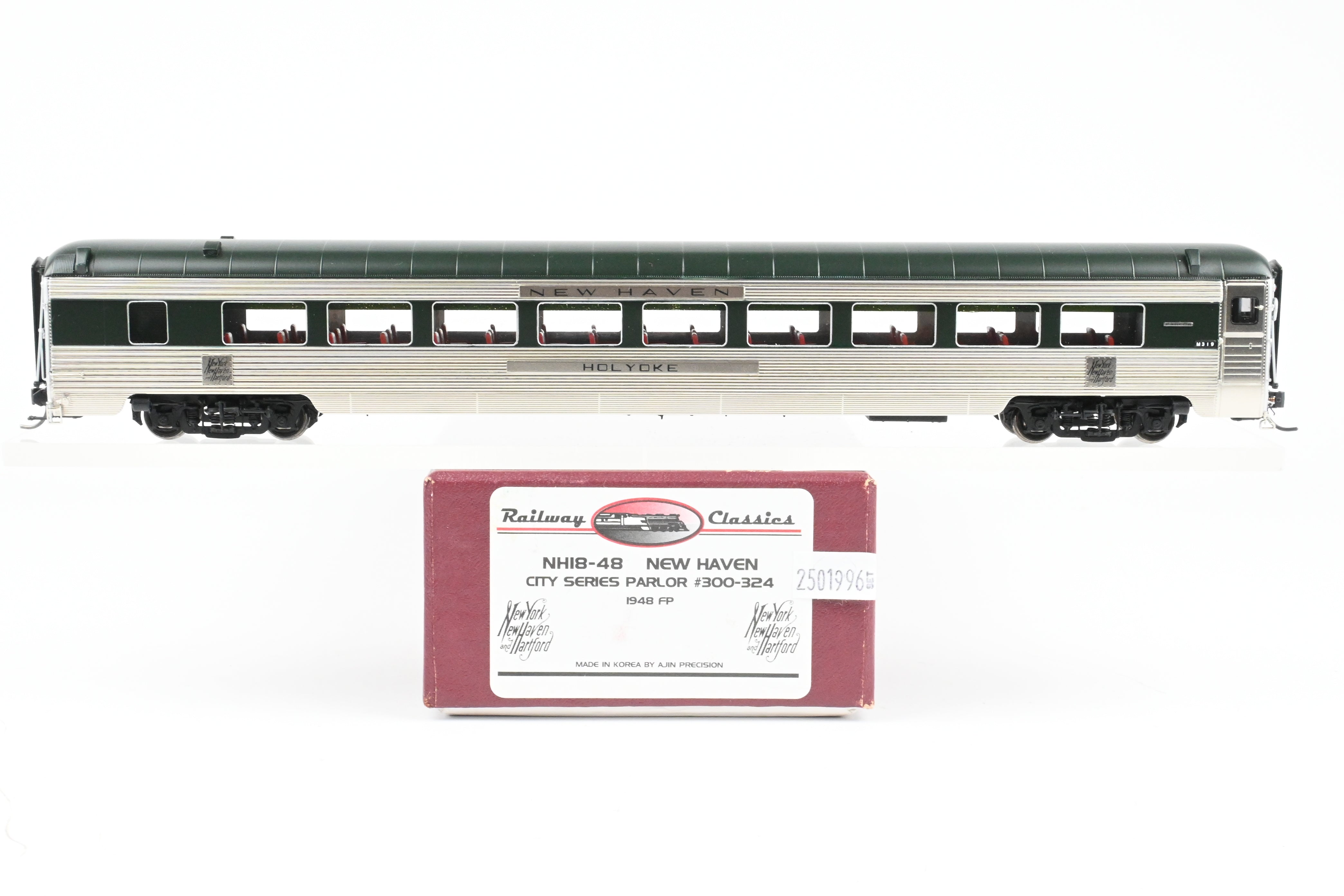 HO Scale Brass Model Railway Classics New Haven City Series Parlor Car - FP Holyoke No. 319, 1948 Era Merchants Limited Edition
