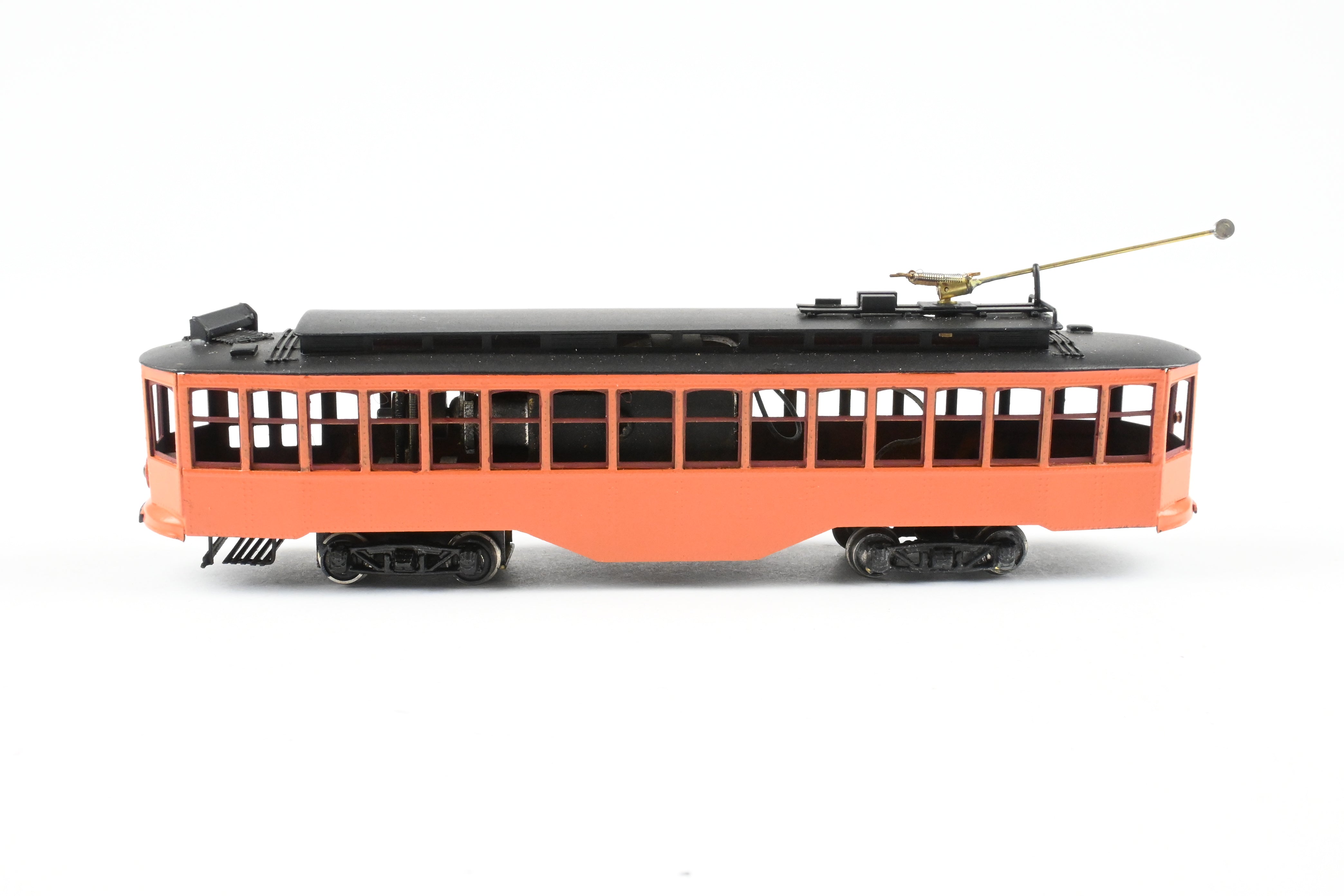 HO Scale Brass Single Ended Trolley Car Model of Pittsburgh Railway Co. by Fairfield Models, Custom Painted in Orange and Black without Lettering