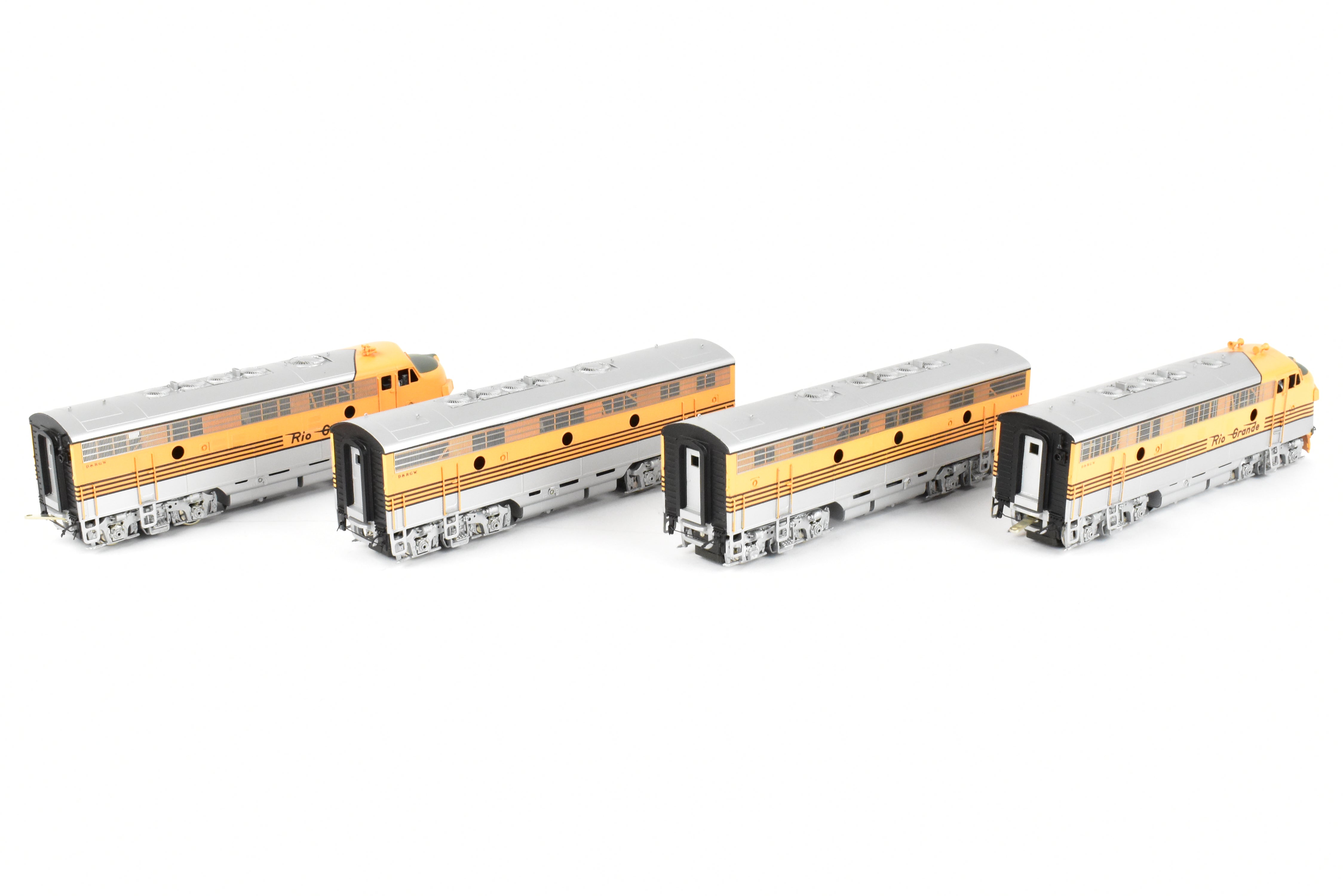 HO Brass Oriental Limited D&RGW EMD F7 A/B/B/A Set, 1500 HP, 5-Stripe Paint