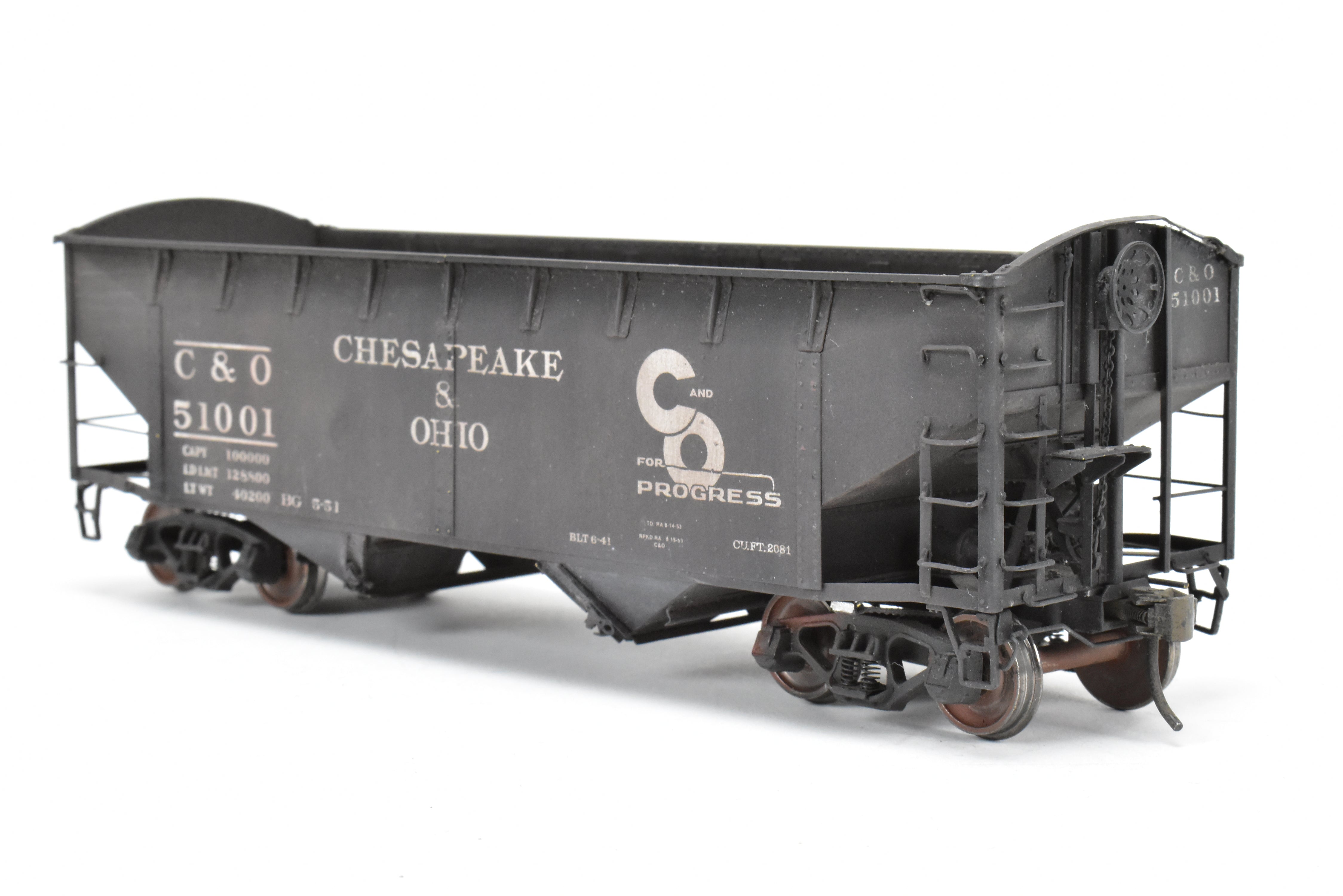 O Scale Model Train - Brass US Hobbies Chesapeake & Ohio (C&O) USRA 2 Bay Hopper, Custom Painted with Number 51001, No Original Packaging