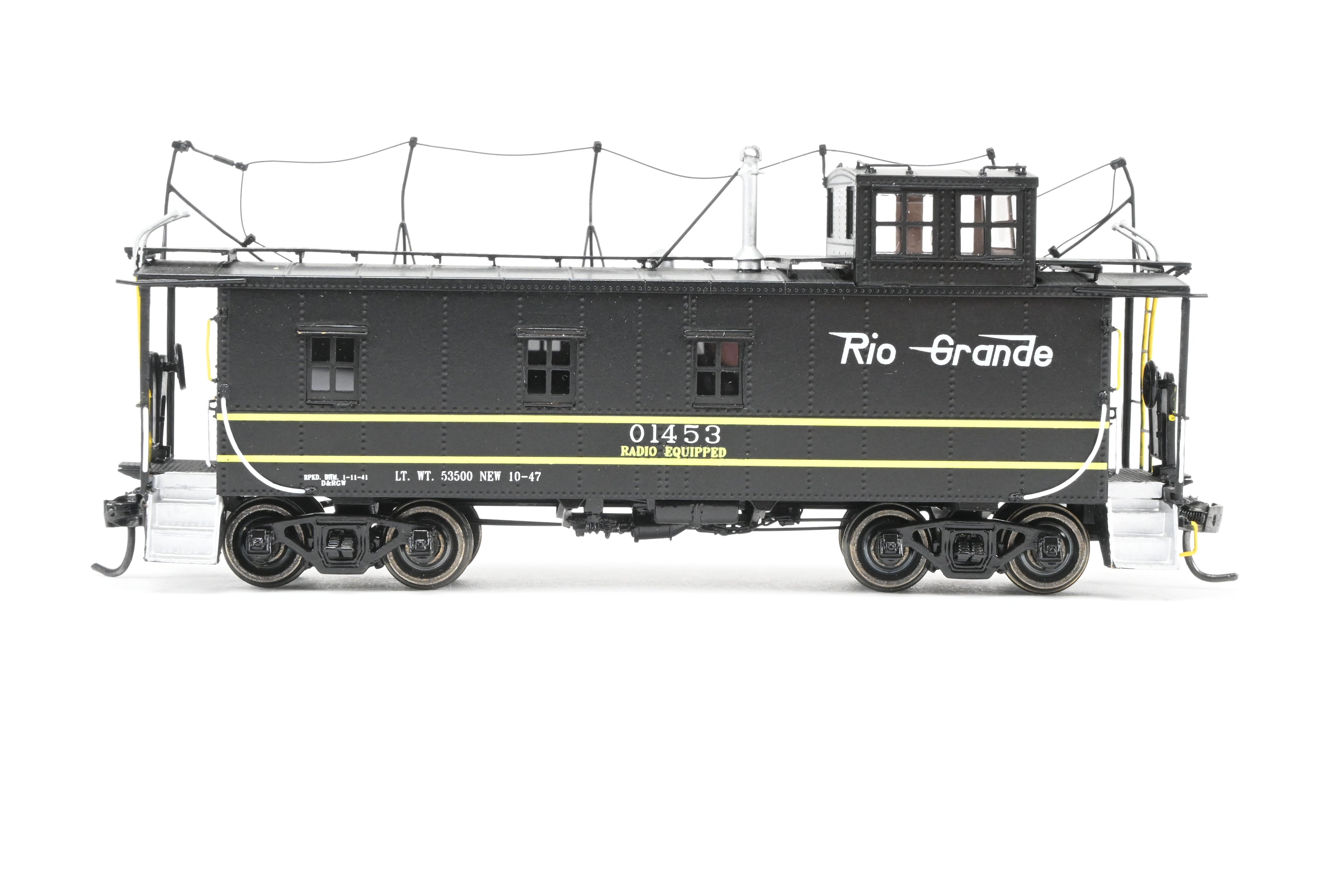 High - Quality HO Scale Brass Model Railroad Caboose by The Joint Line Co. - Denver & Rio Grande Original Riveted Steel Caboose Limited Edition FP Number 01453 with Antenna