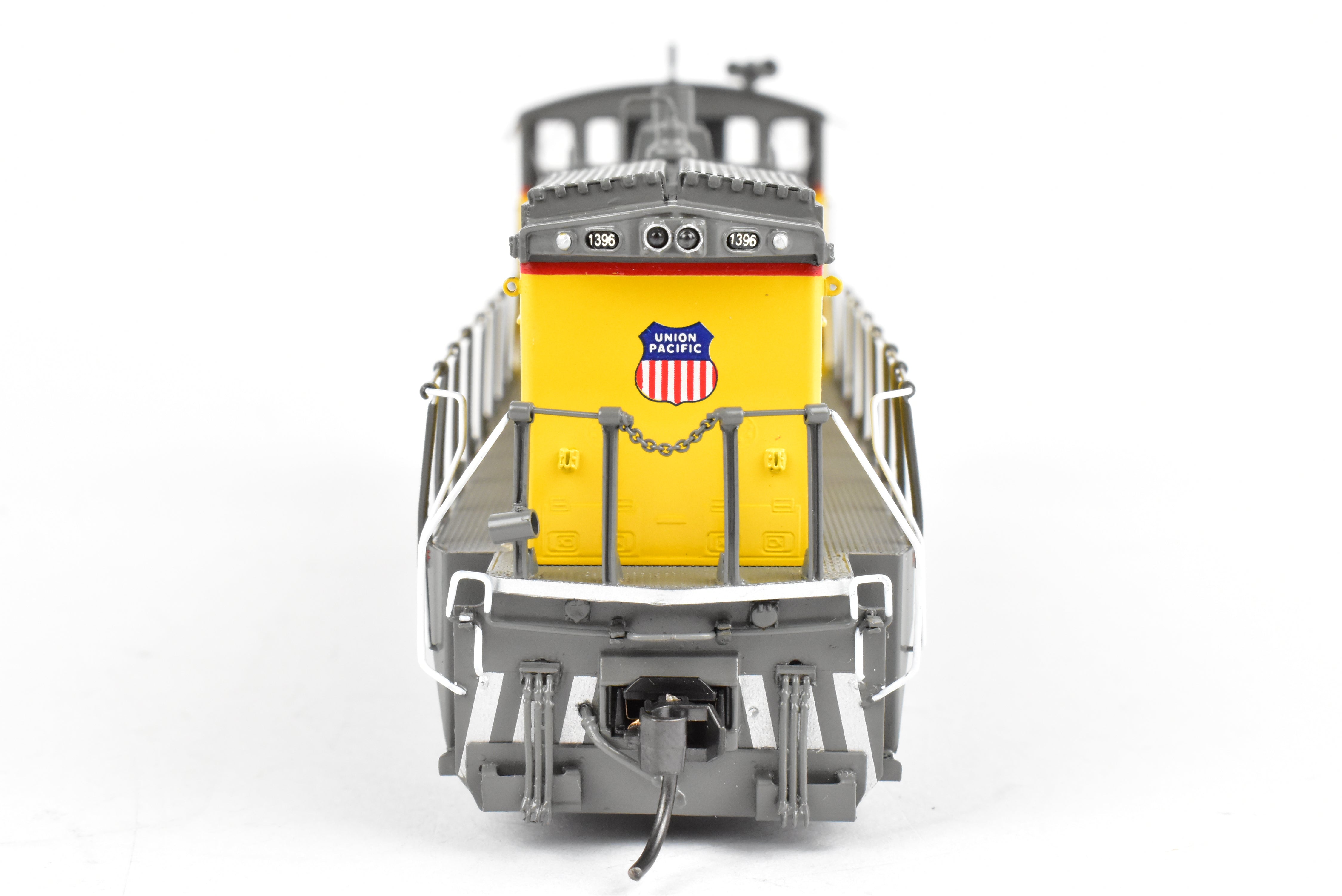 HO Scale Brass Model Train - Overland Models Inc. Union Pacific EMD MP15AC (formerly MKT) Freight Locomotive in Striking Yellow/Gray Color Scheme, Road Number 1396