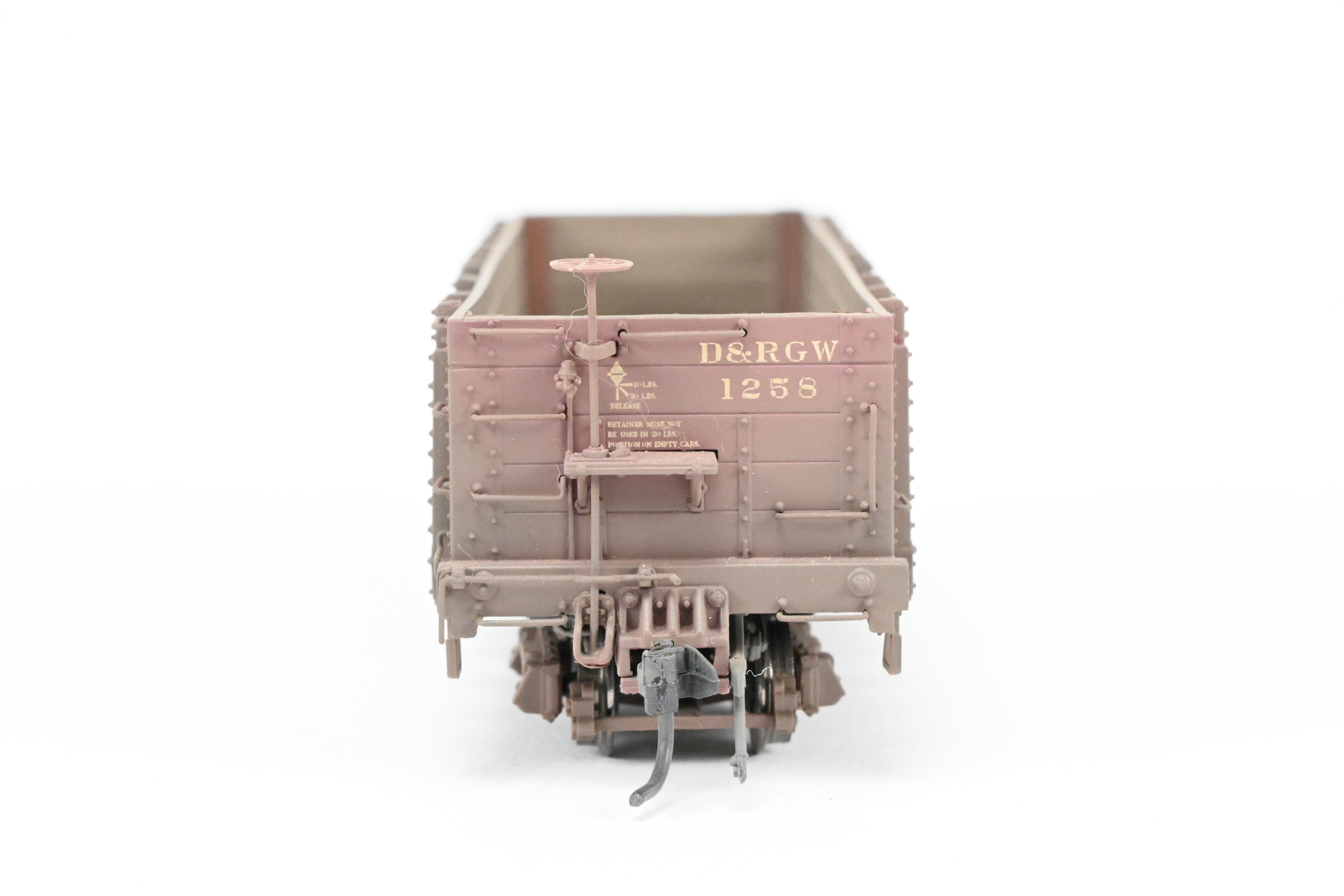 HOn3 Scale Blackstone Models Denver & Rio Grande Western High Side Gondola Model - Flying Grande Herald No. 1258, Weathered Finish