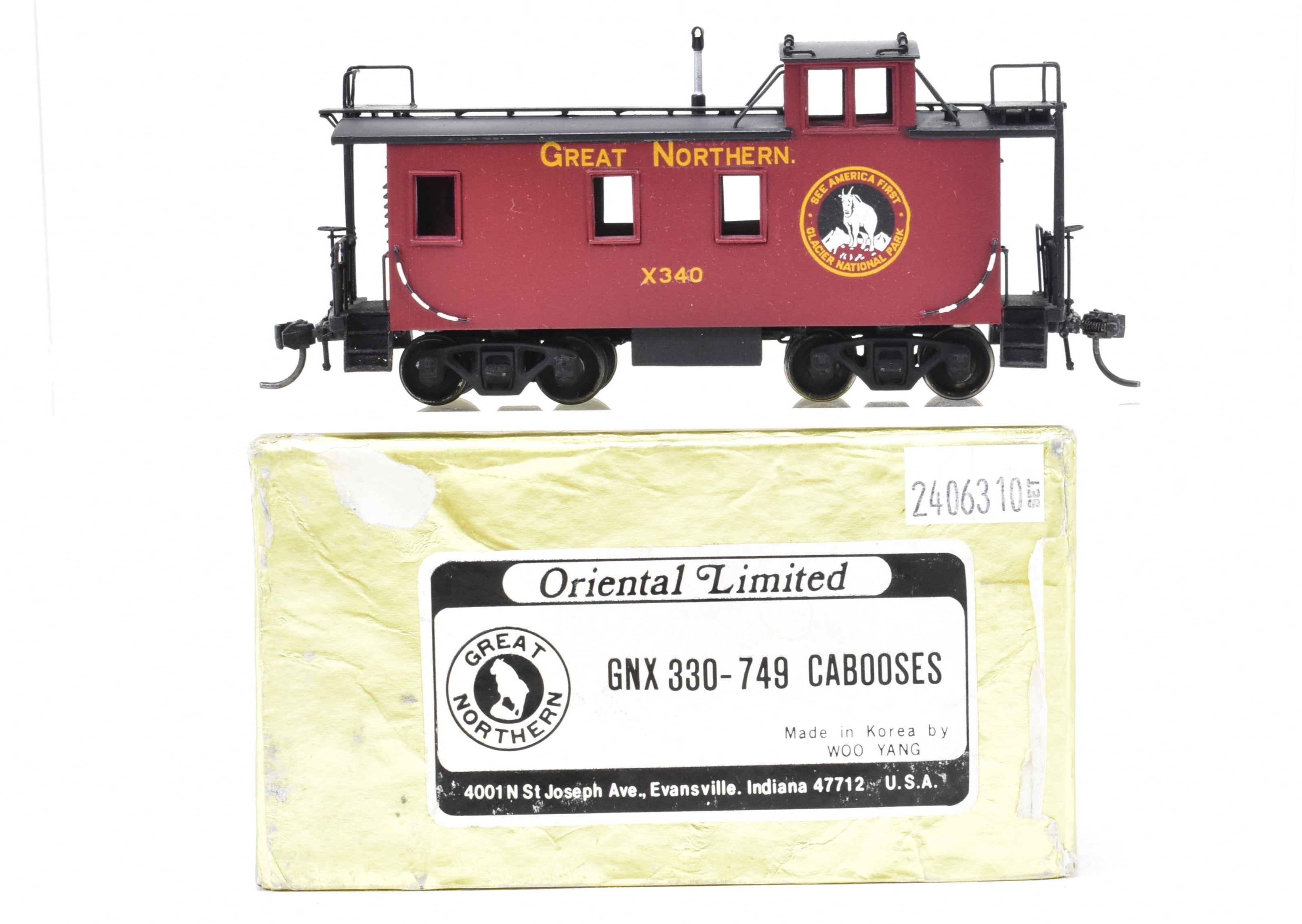 HO Scale Brass Model Train - Oriental Limited Great Northern Caboose X330 - 749, Custom - Painted Version C/P #X340