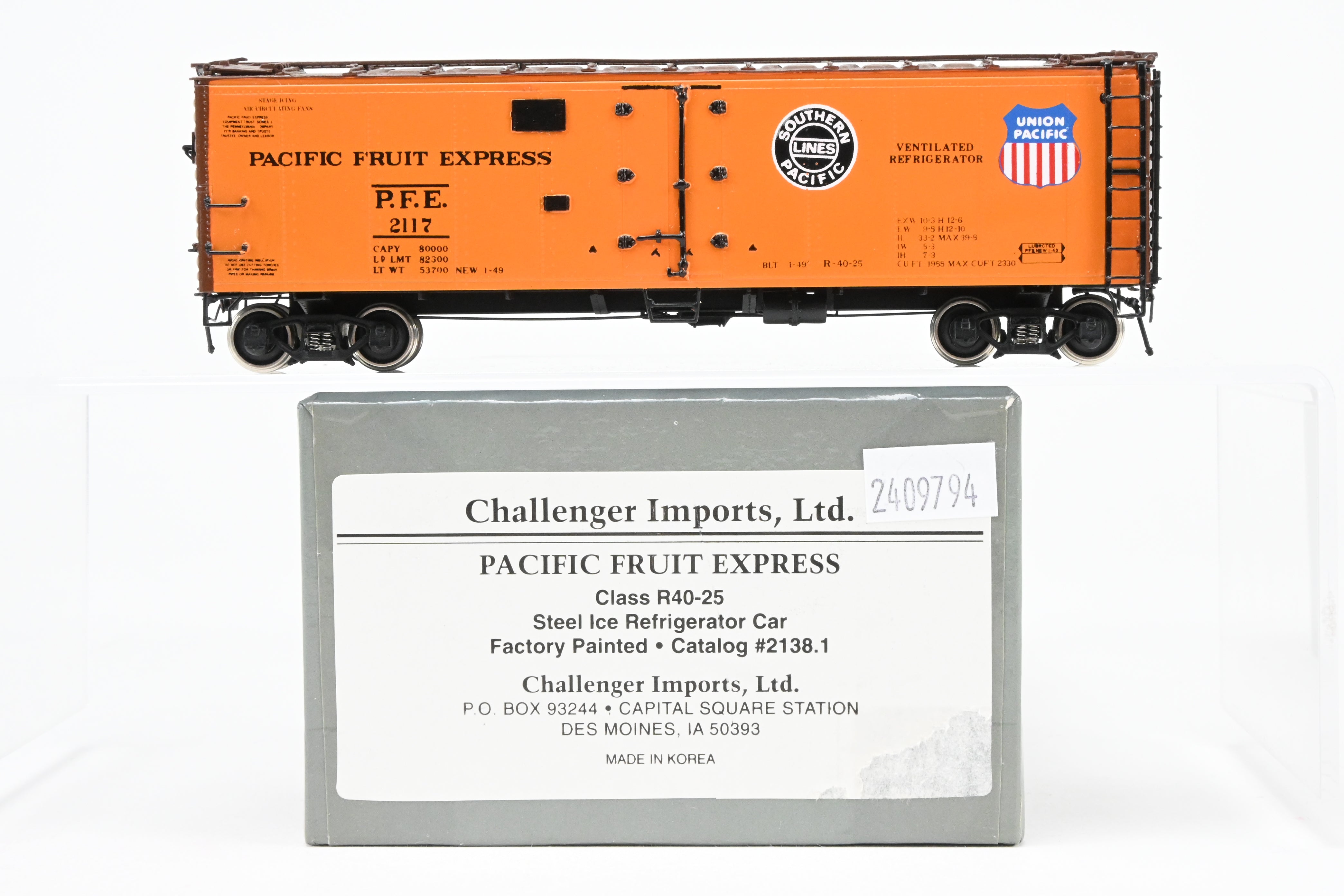 High - Quality HO Scale Brass Challenger Imports CIL Pacific Fruit Express R - 40 - 25 Refrigerator Car Model FP #2117