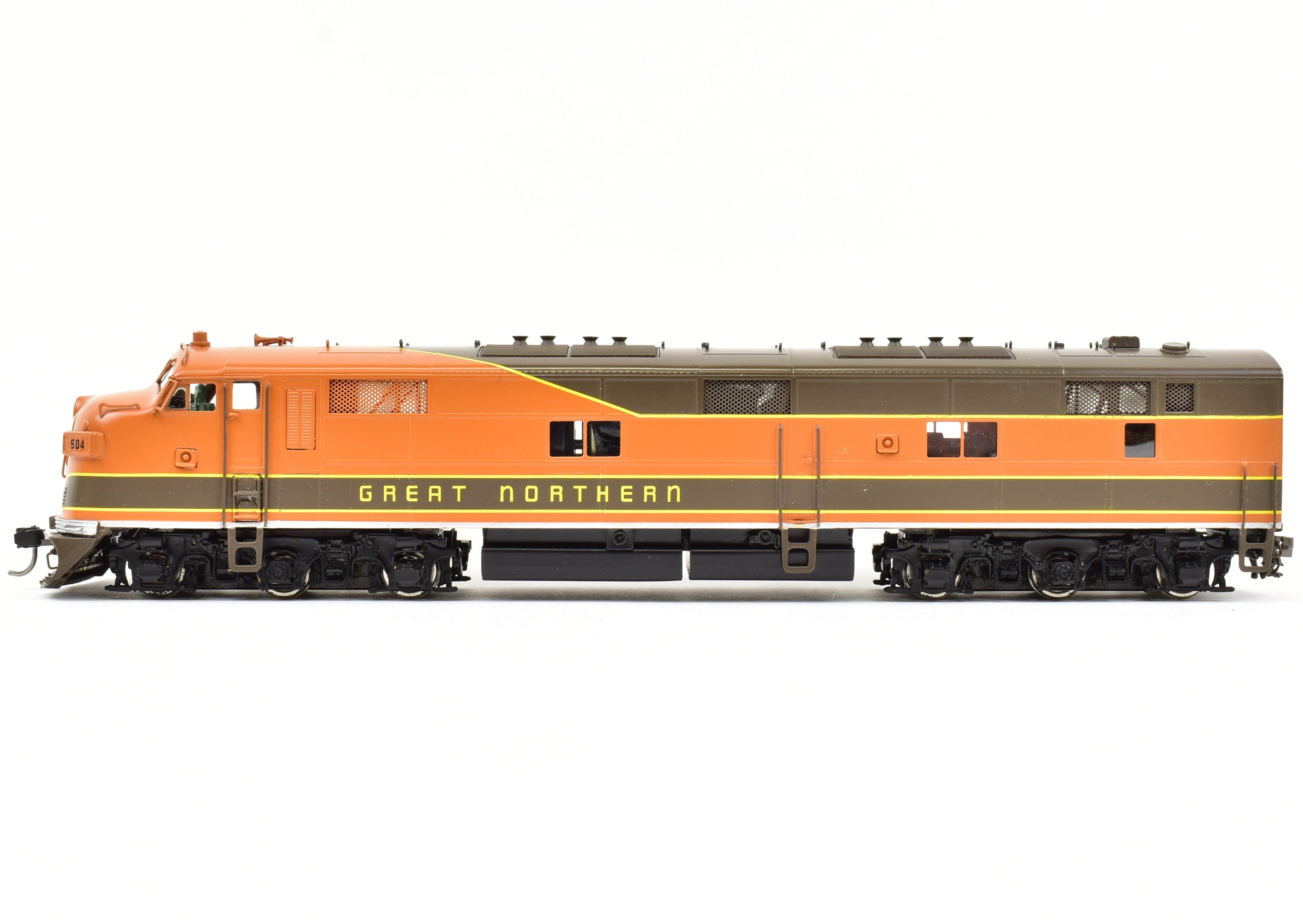 HO Scale Brass Model Train - Oriental Limited GN - Great Northern EMD E7A 2000 HP Standard Factory Painted Locomotive #504