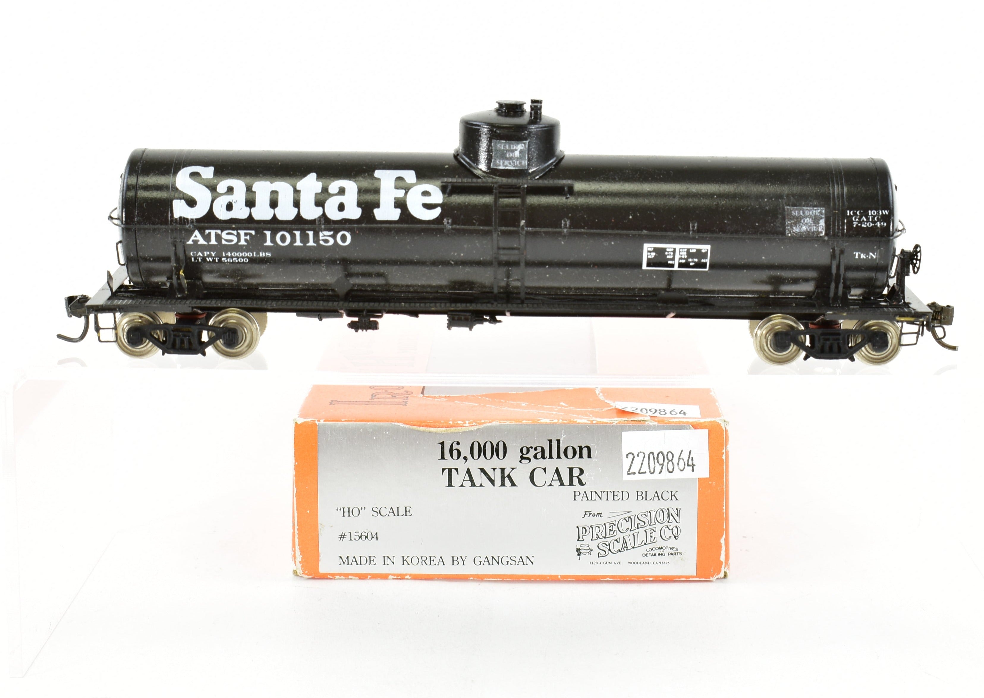 HO Scale Brass Precision Scale Co. 16,000 Gallon Tank Car Professionally Painted in ATSF - Santa Fe Style