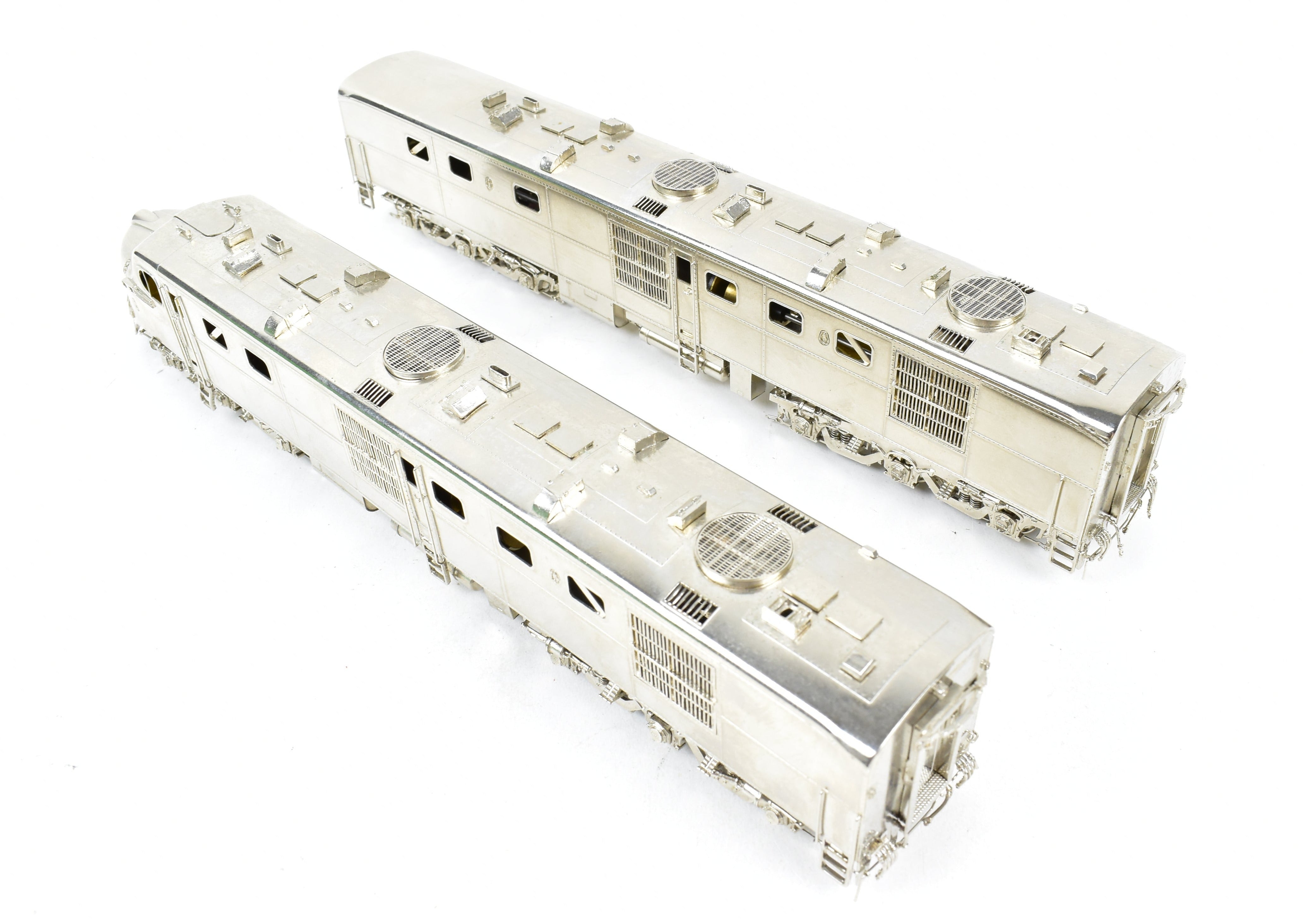 HO Scale Brass Model Train Set by Overland Models Inc. (OMI) - AT&SF Santa Fe ALCO DL - 107A #50 and DL - 108B #50A Factory - Plated but Unlettered Set