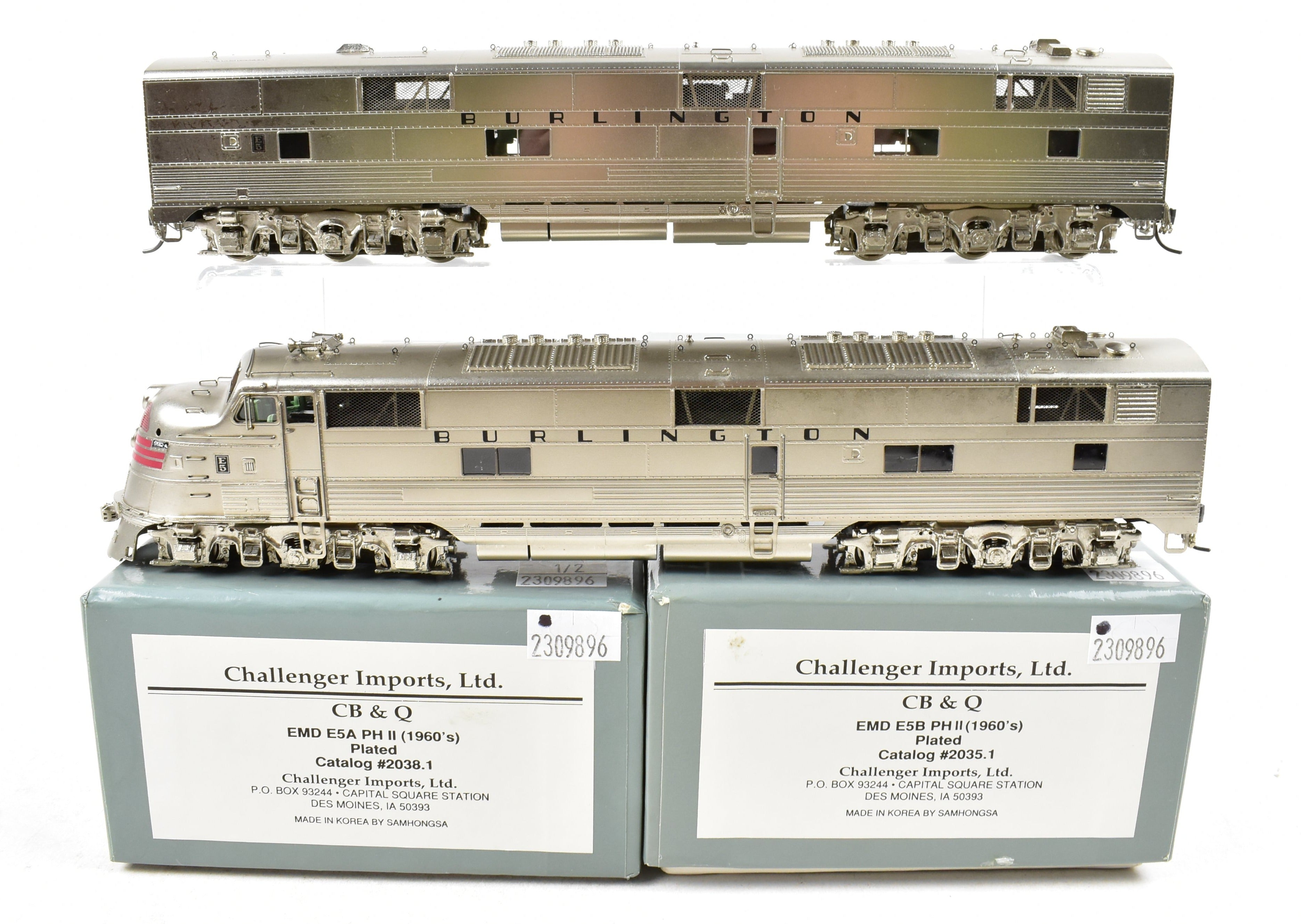 HO Scale Brass Locomotive Set - Challenger Imports CB&Q - Burlington Route EMD E5 PH - II A/B Set FP 9912A with 1960's Design Scheme