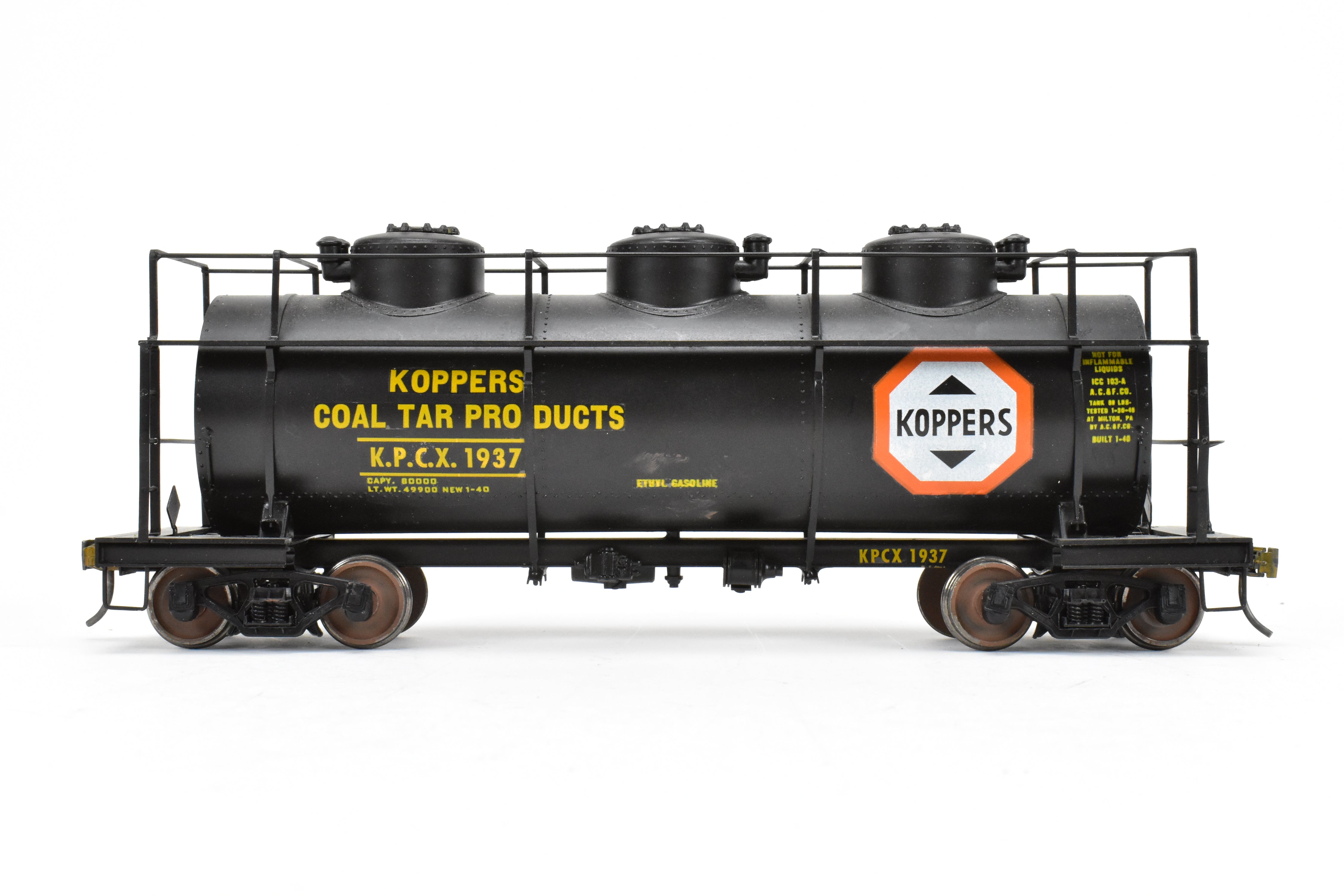O Scale Brass Max Gray 3 - Dome Tank Car Custom - Painted for KPCX 1937 Koppers Tar