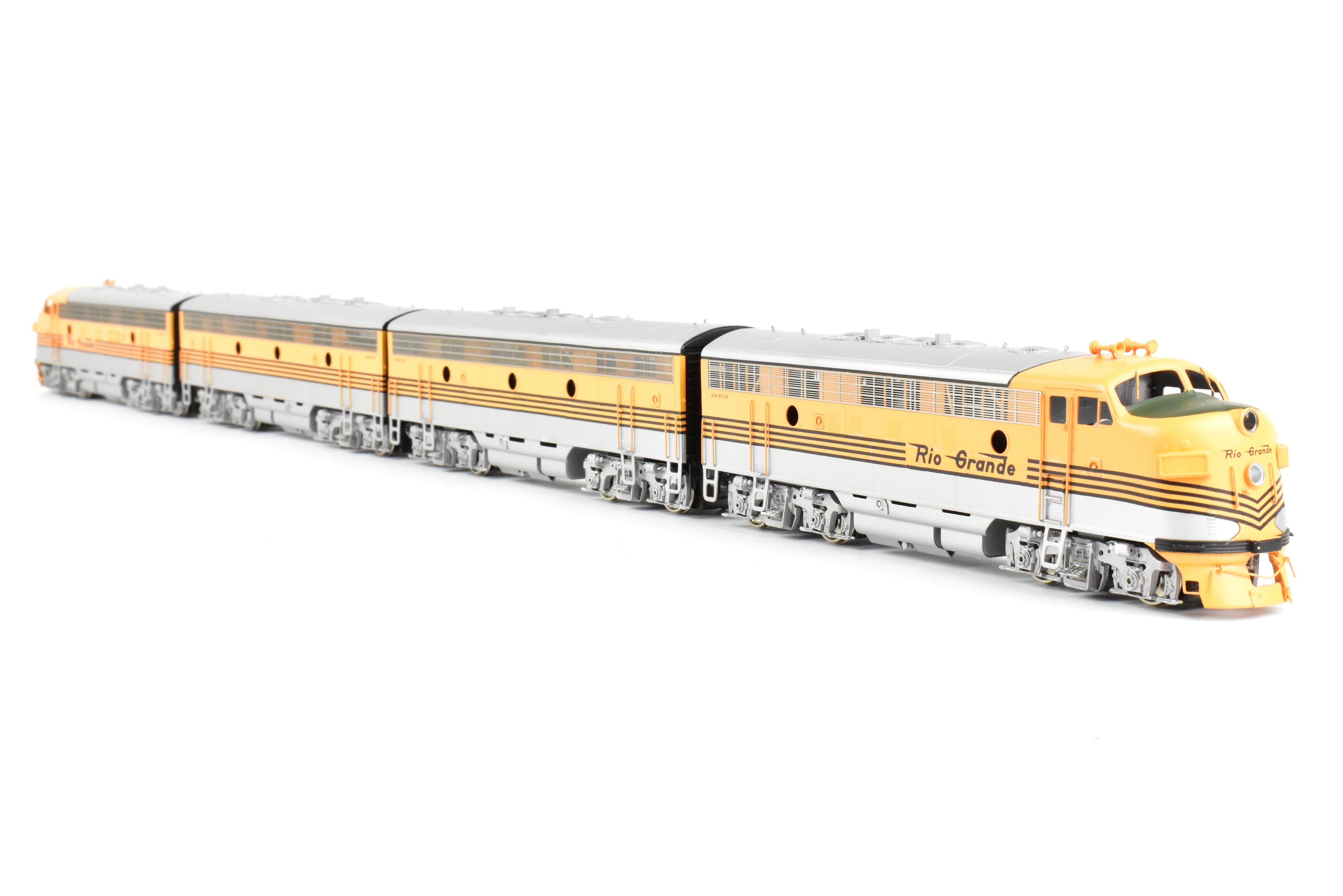 HO Brass Oriental Limited D&RGW EMD F7 A/B/B/A Set, 1500 HP, 5-Stripe Paint