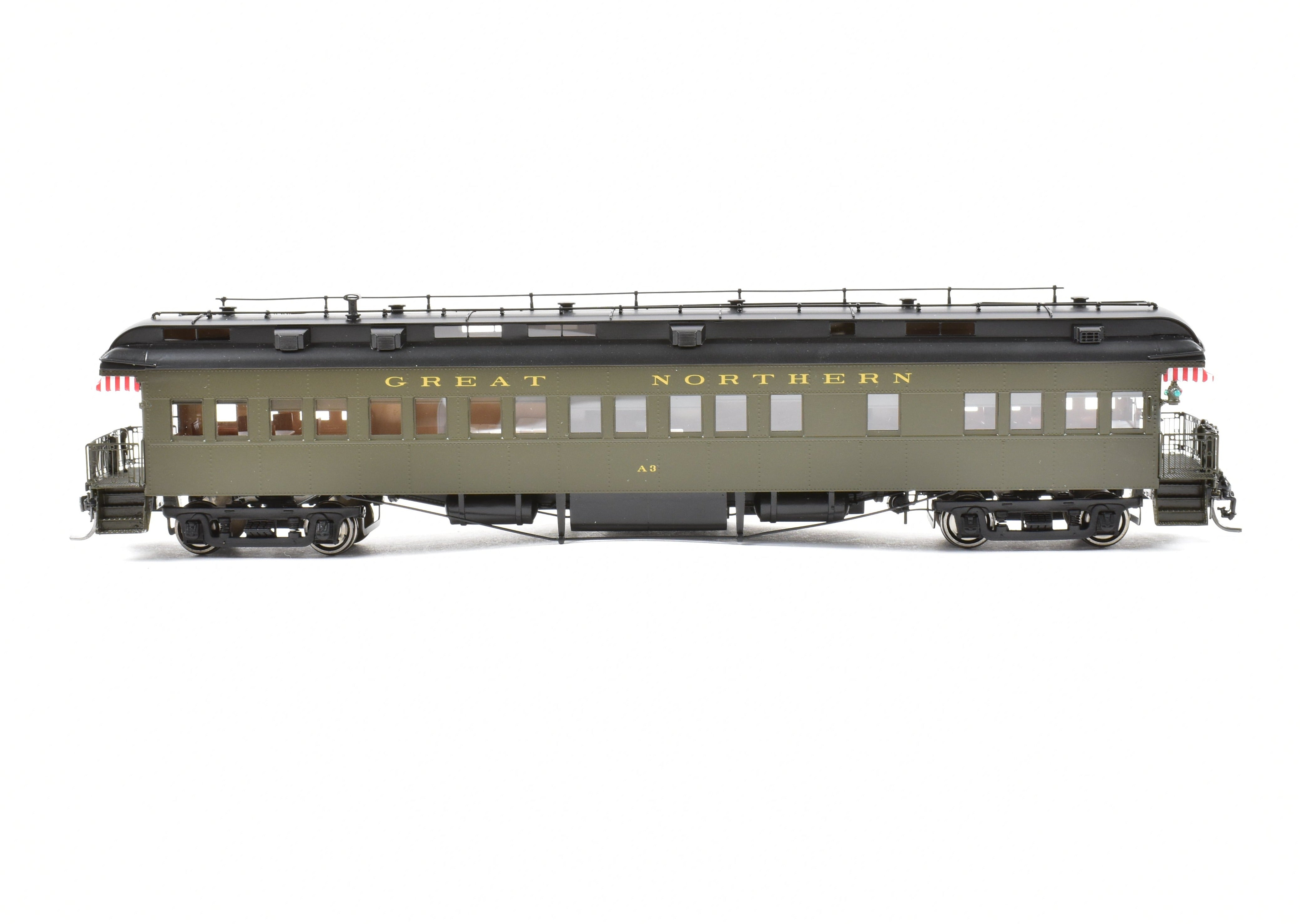 High - Quality HO Scale New Brass Model Train: North Bank Line (NBL) and Great Northern (GN) 2nd A3 Business Car in Pullman Green Color
