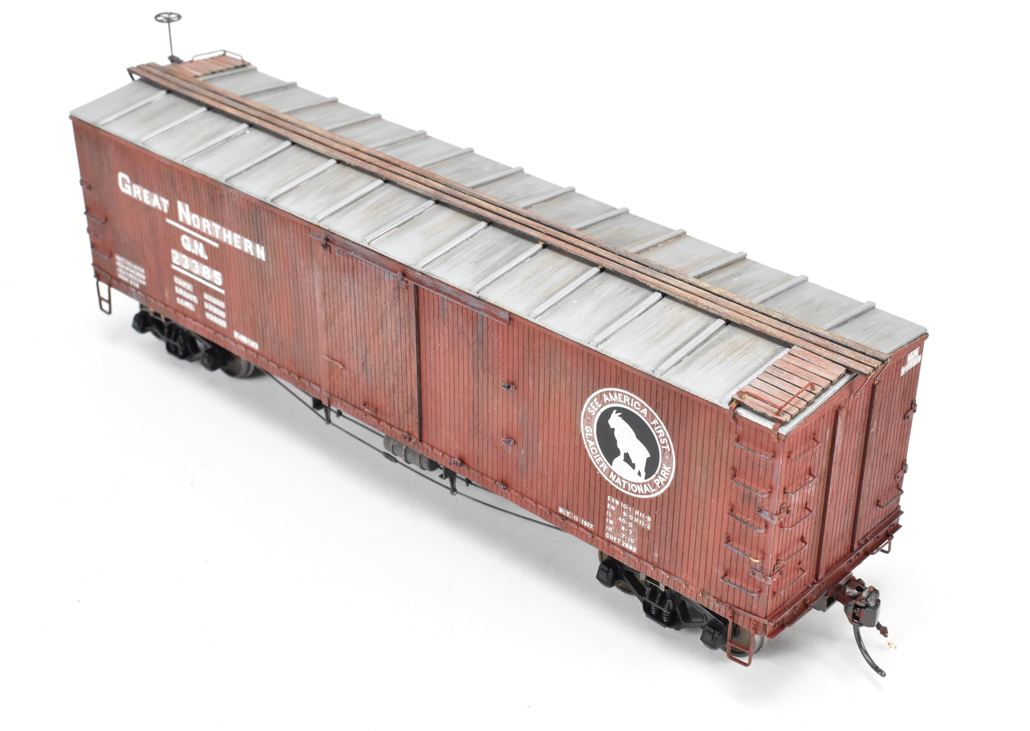 O Scale GN Great Northern 40' Truss Rod Pro - Built Painted Wood & Brass Boxcar Kit 403221