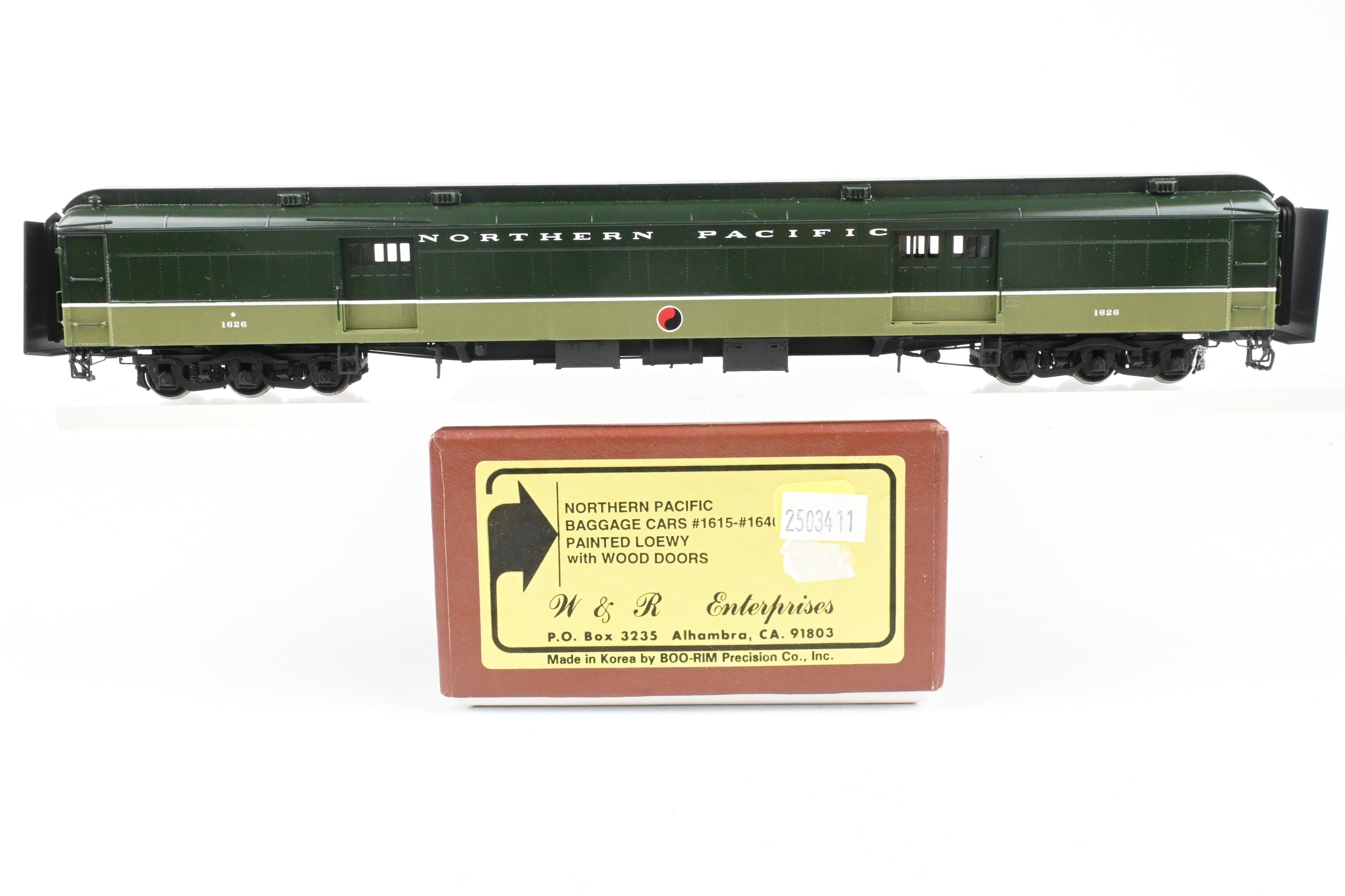 HO Scale Brass Model Train Baggage Car by W&R Enterprises - Northern Pacific Baggage Car Featuring Wood Doors, FP Loewy Design, No. 1626