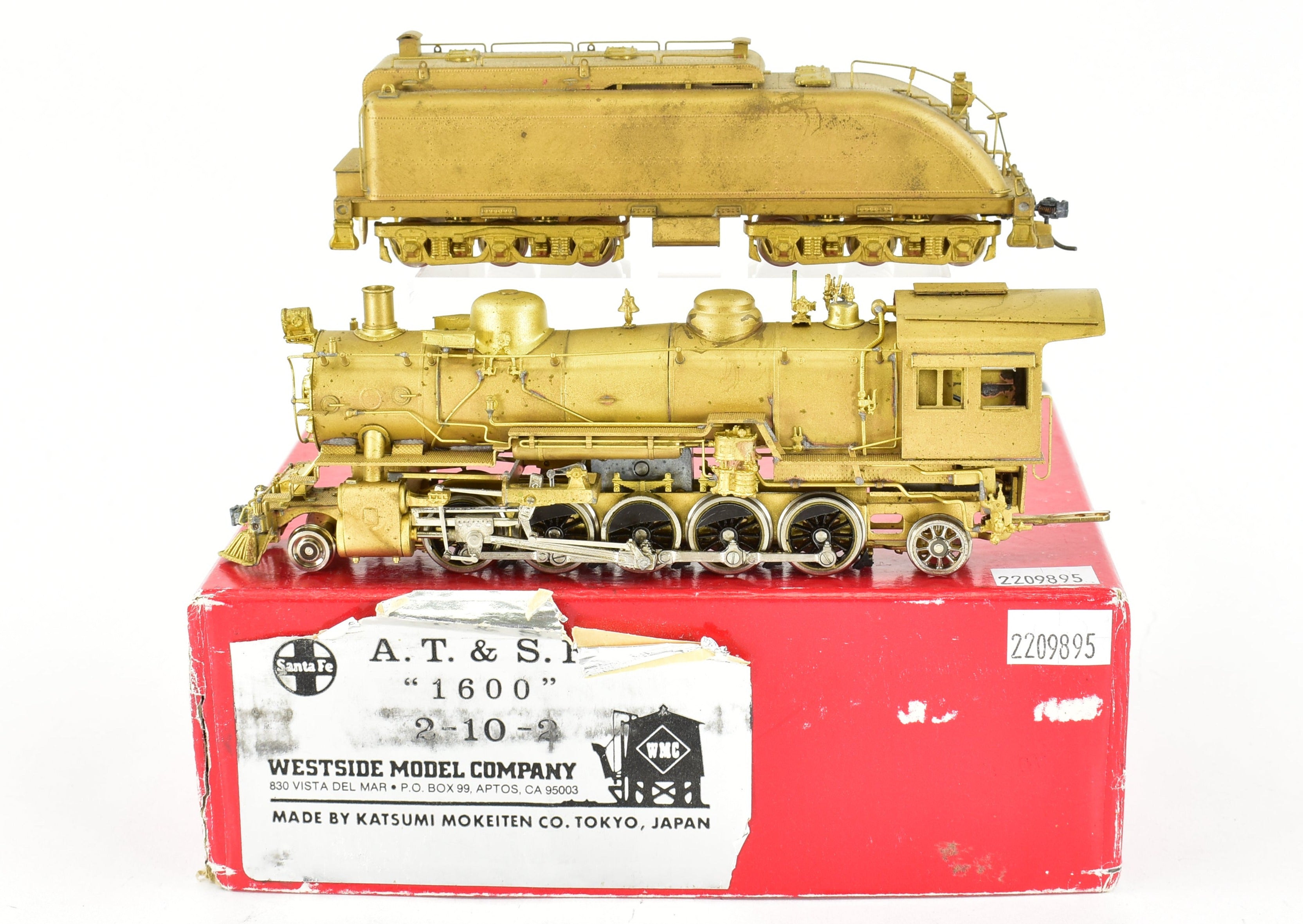 HO Brass Westside Model Co. ATSF Santa Fe 1600 2-10-2 Model with Spare Parts