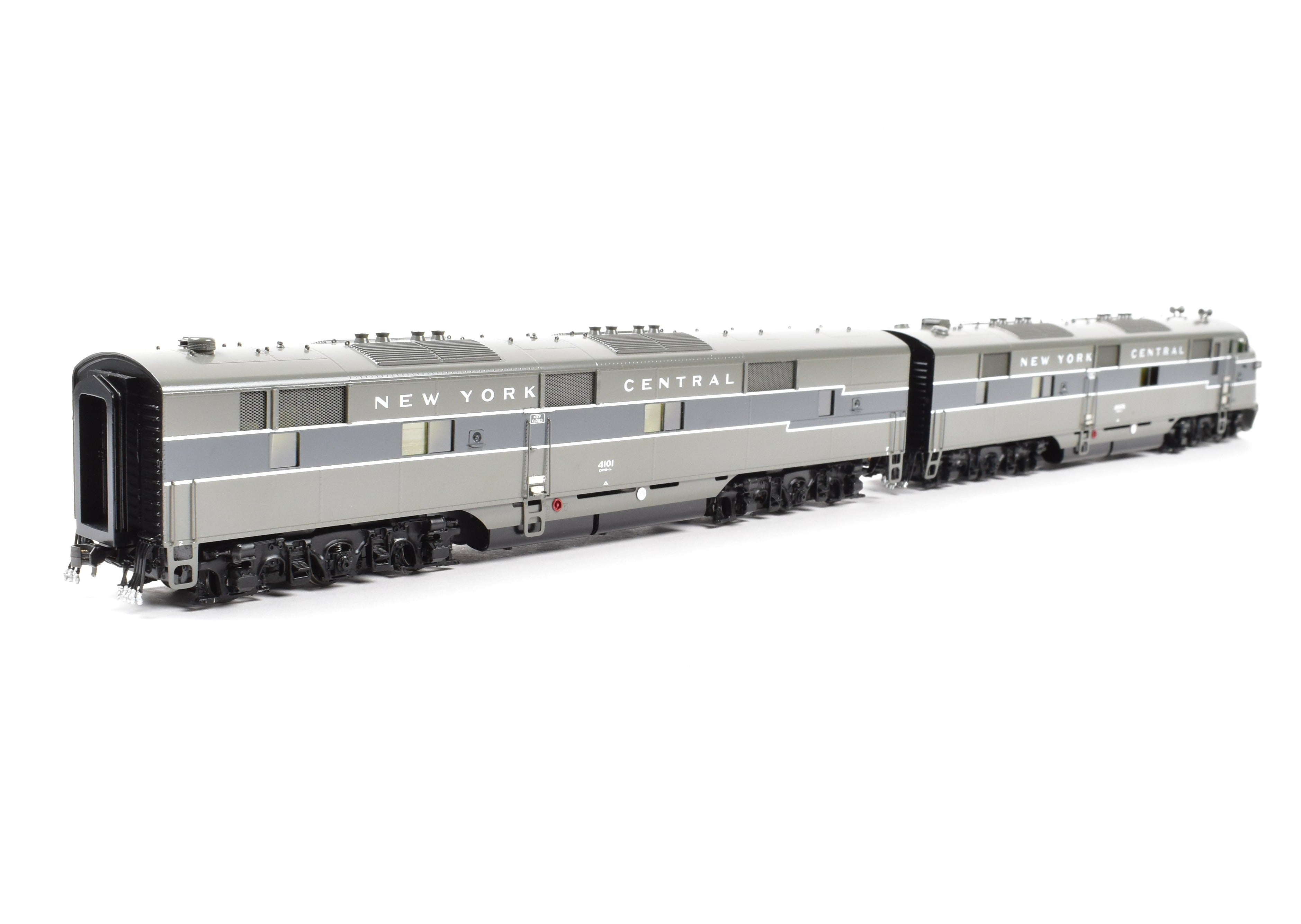 HO Scale Brass Model Train Set - New York Central EMD E7A/E7B Set FP Nos. 4005/4101 with Reverse Lightning Stripe by Challenger Imports NYC