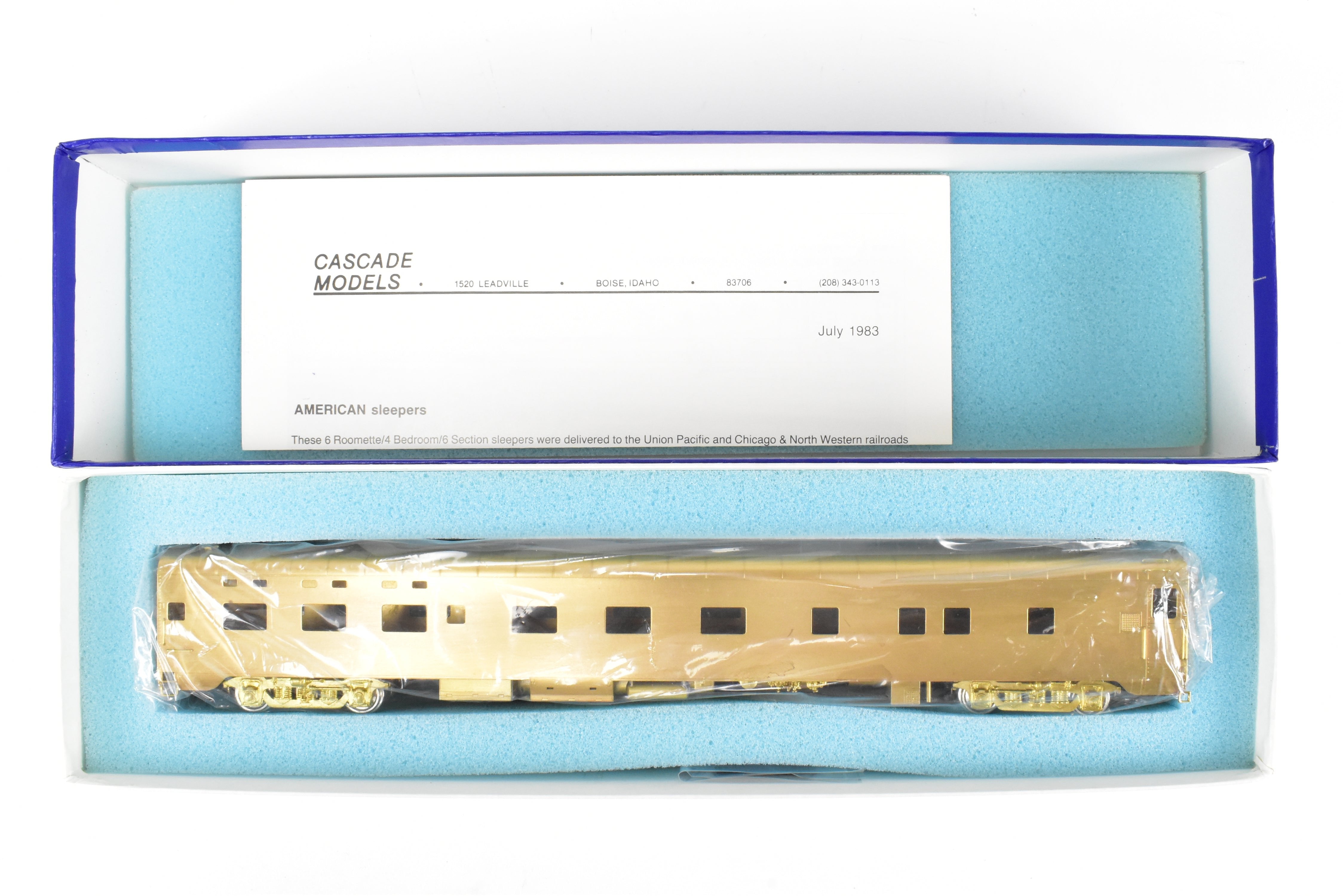 HO Scale Brass Cascade Models Union Pacific (UP) Pullman Standard 6-Section, 6-Roomette, 4-Bedroom American Sleeper Car from the 1960s Era