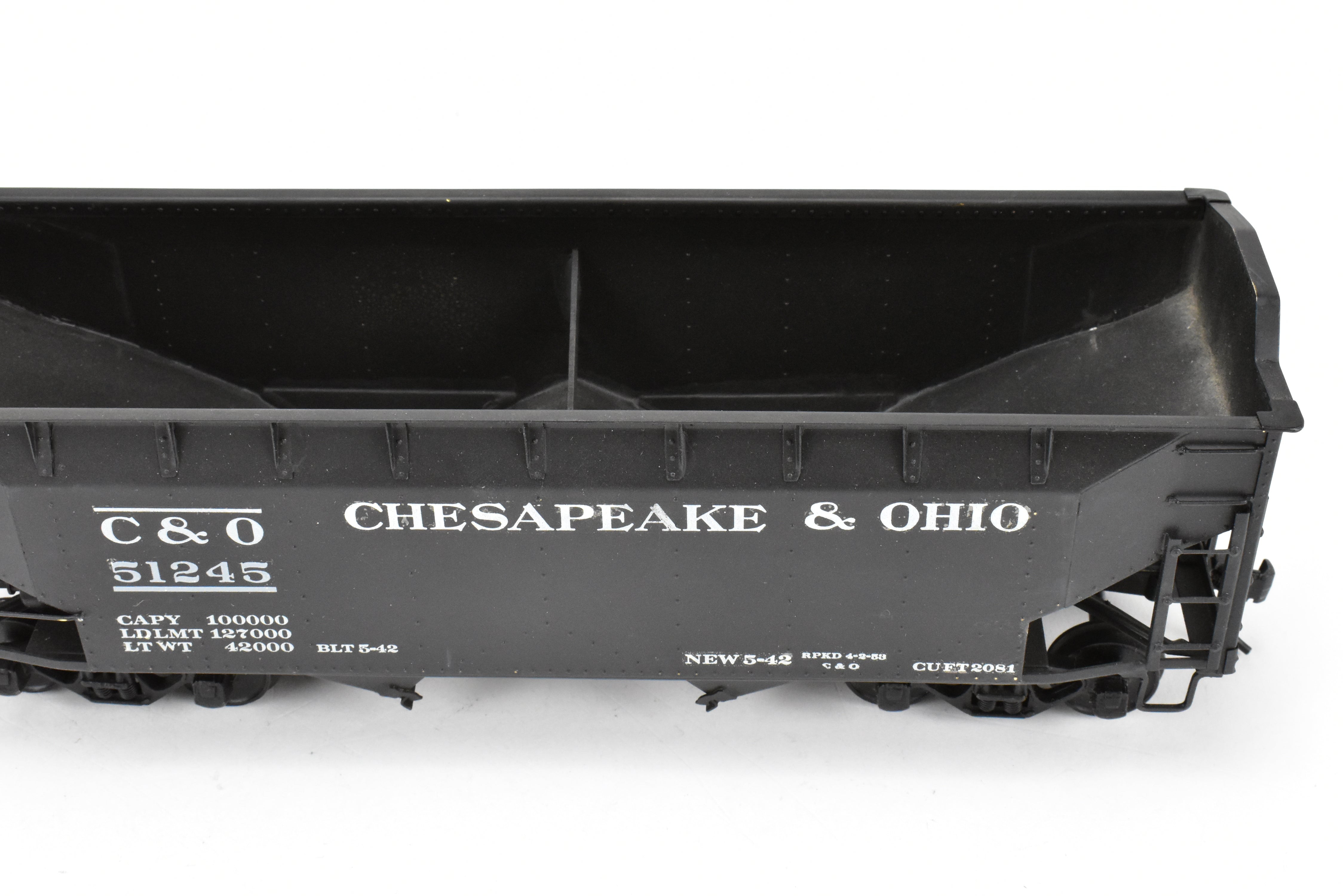 O Scale US Hobbies Brass C&O Offset Side Twin Hopper, Peaked Ends, CP No. 51245