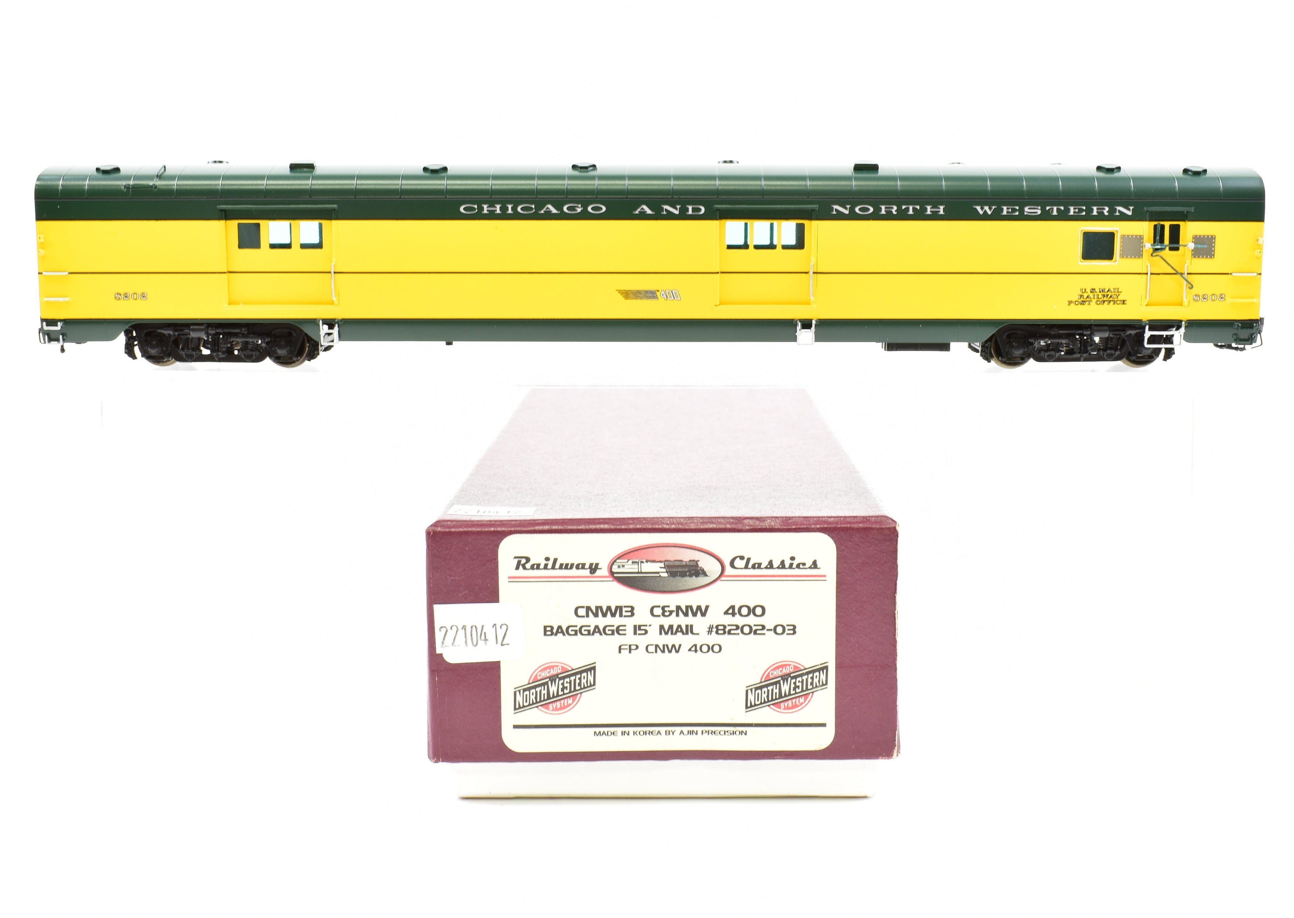 HO Scale Brass C&NW Chicago and North Western 400 Baggage 15' Mail RPO Car #8202